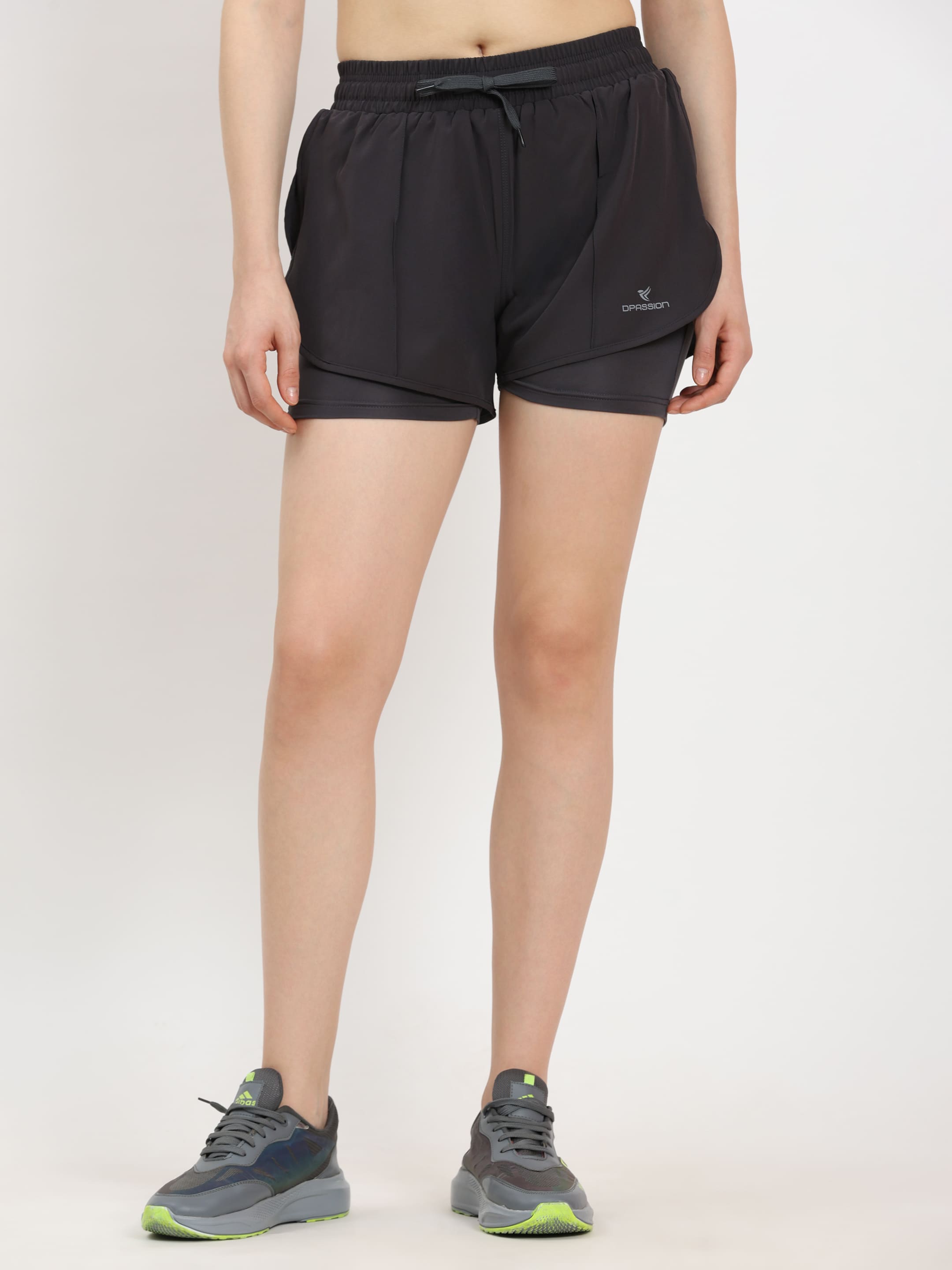 Dpassion Charcoal Dual Layer Training Shorts Women Performance Activewear - Dpassion