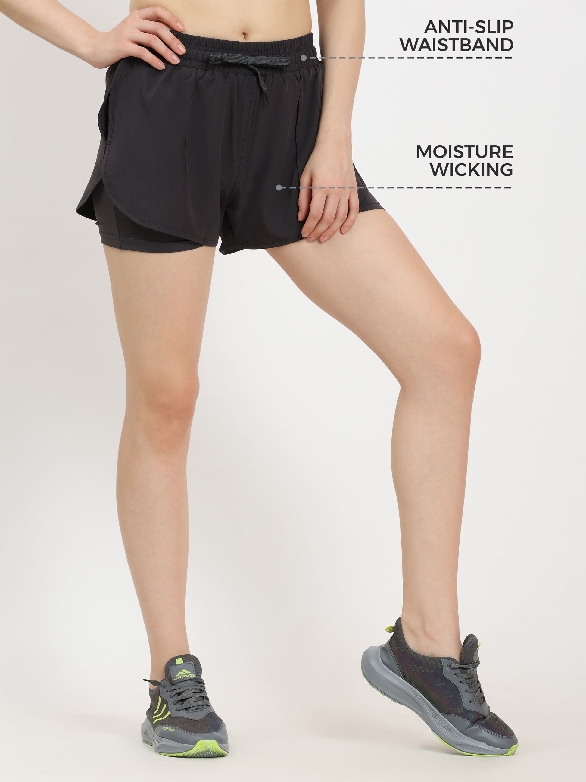 Dpassion Charcoal Dual Layer Training Shorts Women Performance Activewear - Dpassion