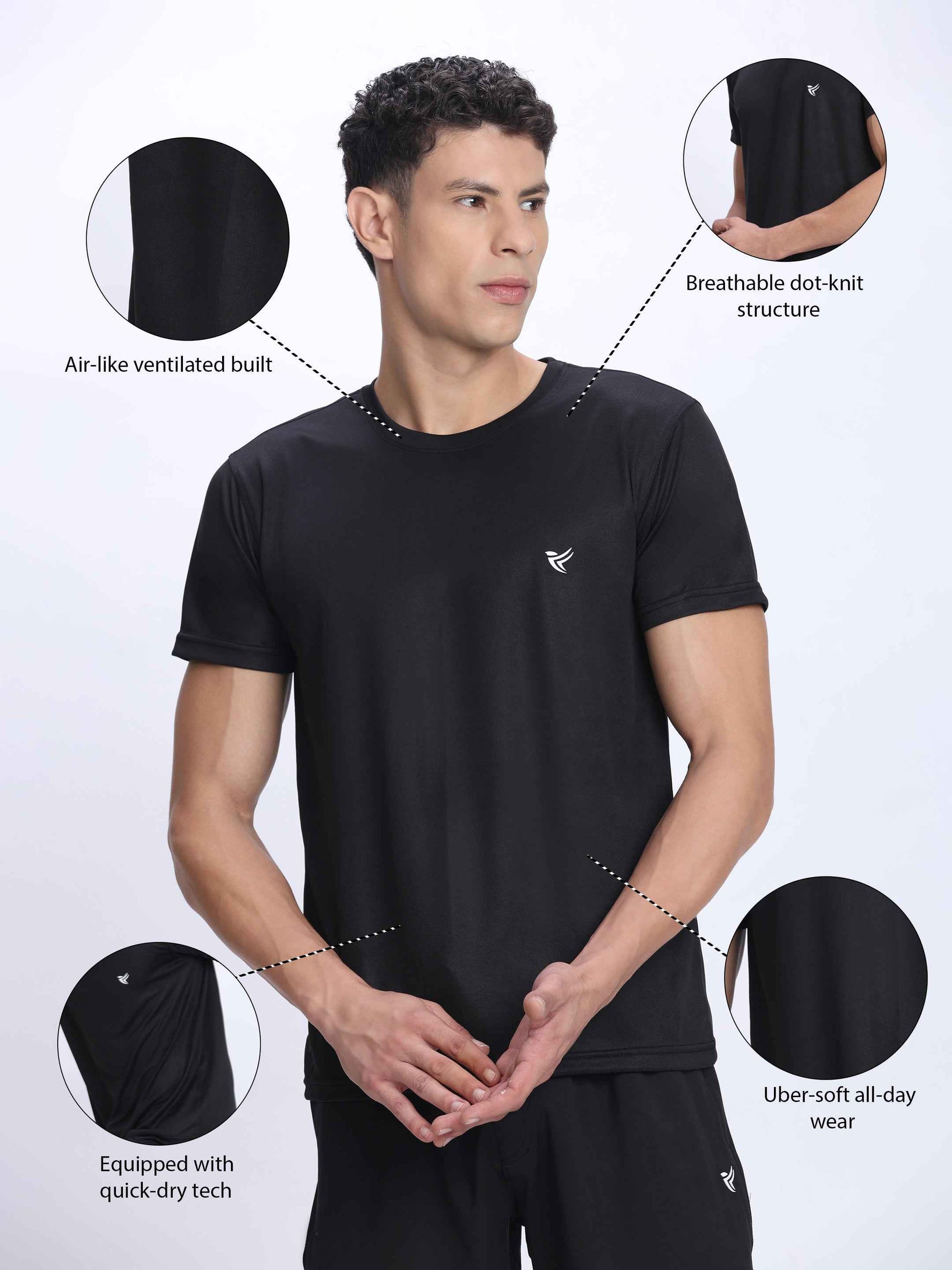 Dpassion Black Performance T-Shirt Quick Dry Breathable Activewear