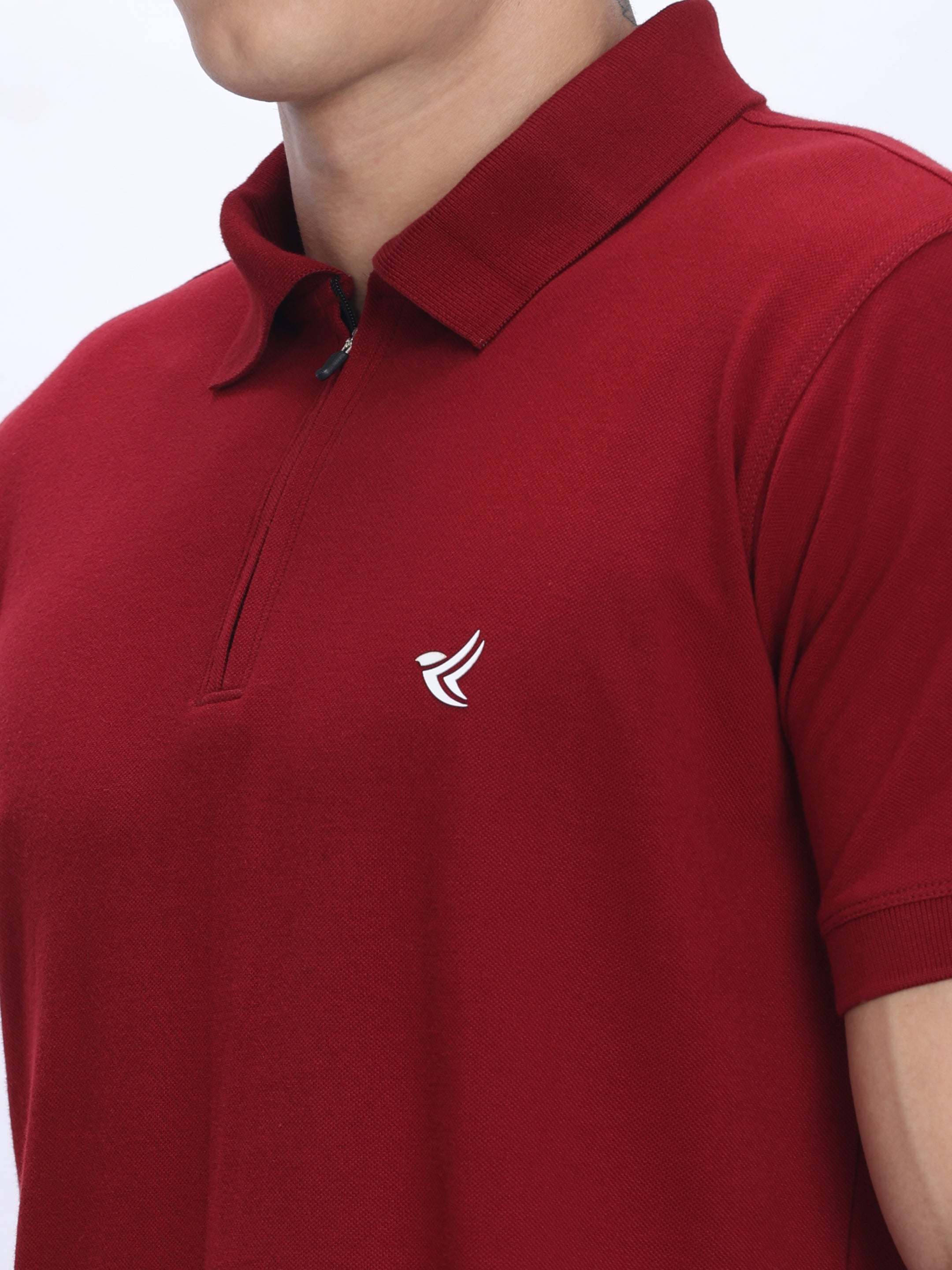 Dpassion Men’s Red Zipper Polo Neck Cotton T-Shirt