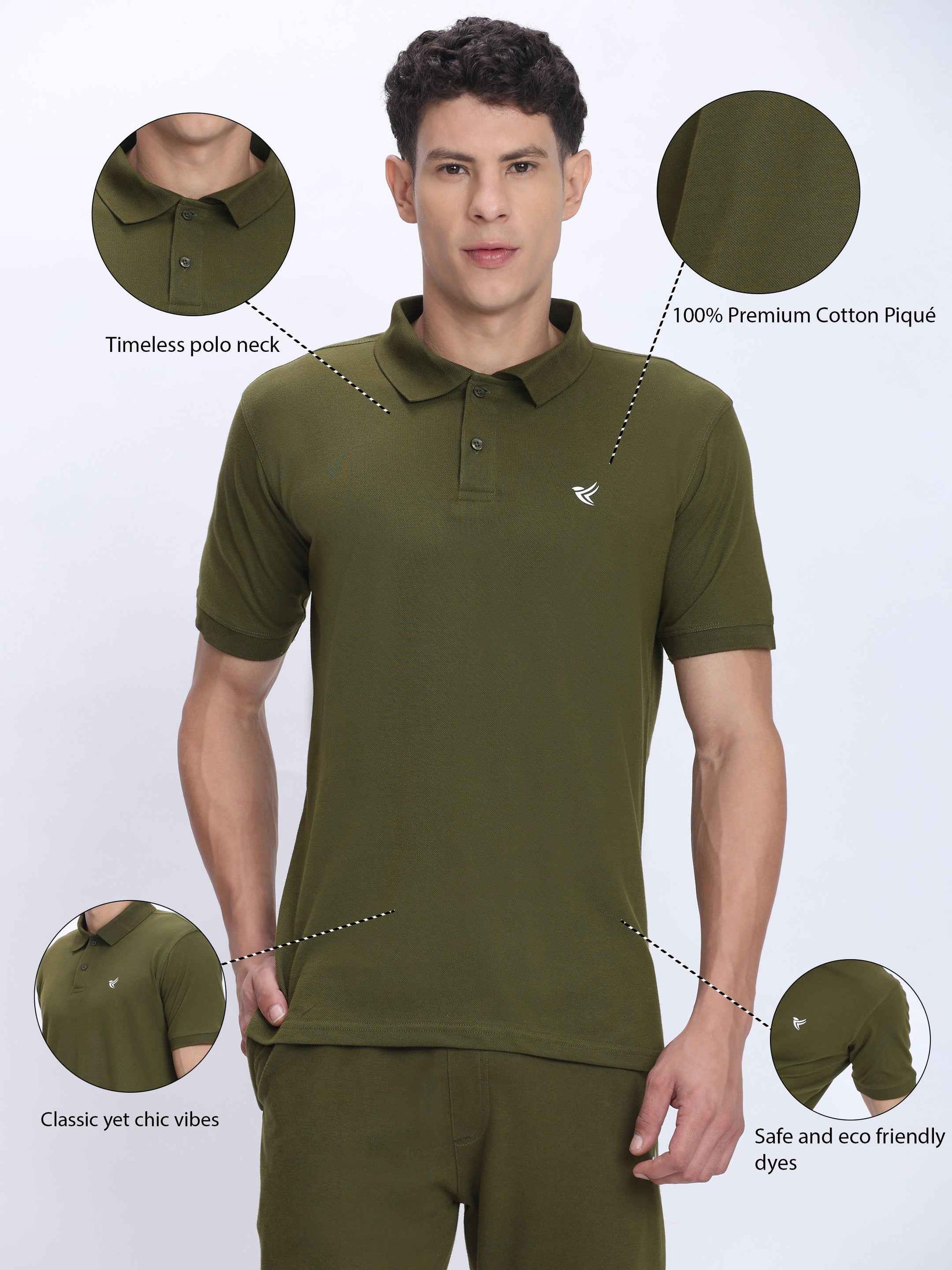 Dpassion Premium Olive Cotton Polo T-Shirt Performance Activewear