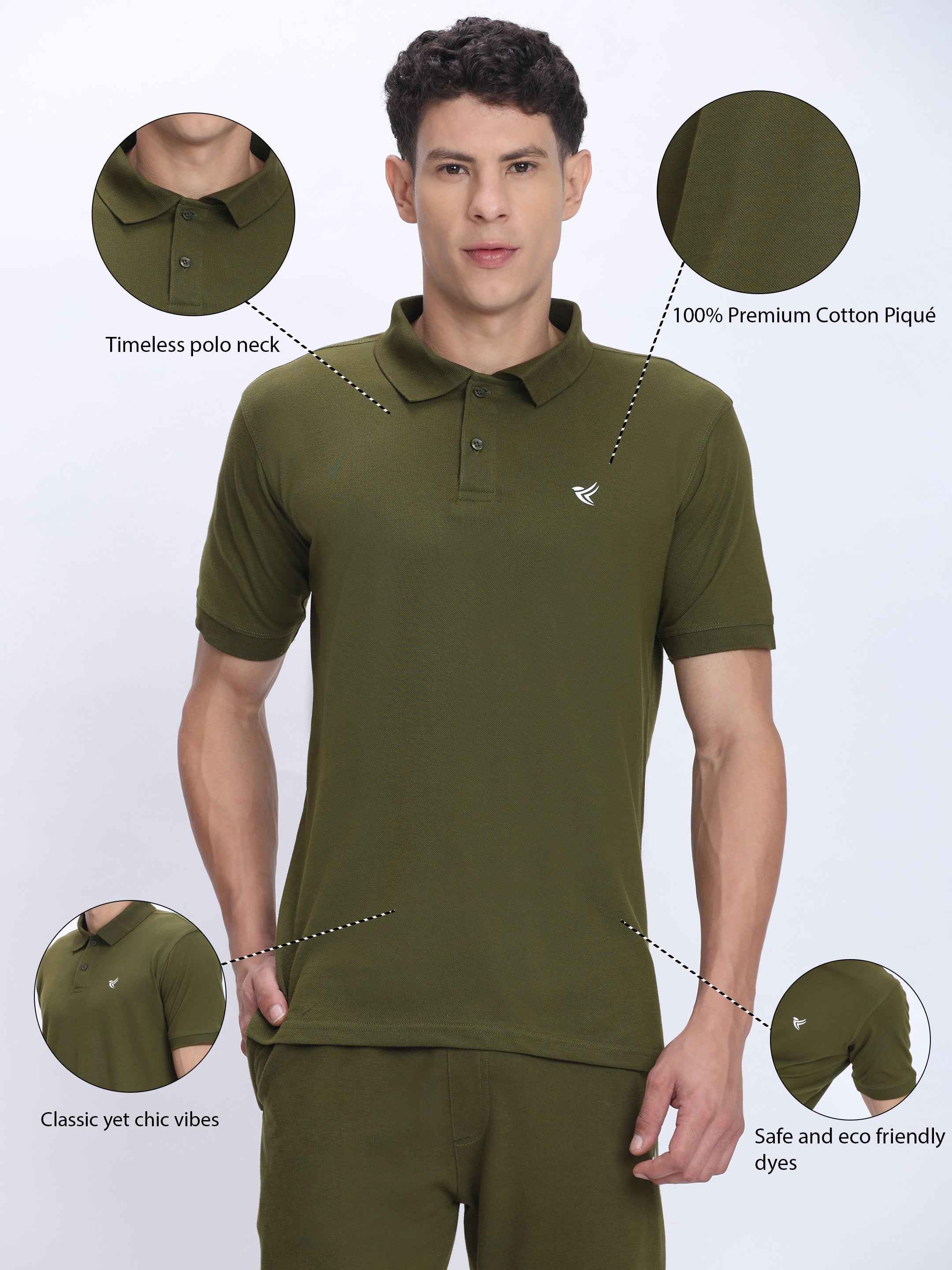 Dpassion Premium Olive Cotton Polo T-Shirt Performance Activewear