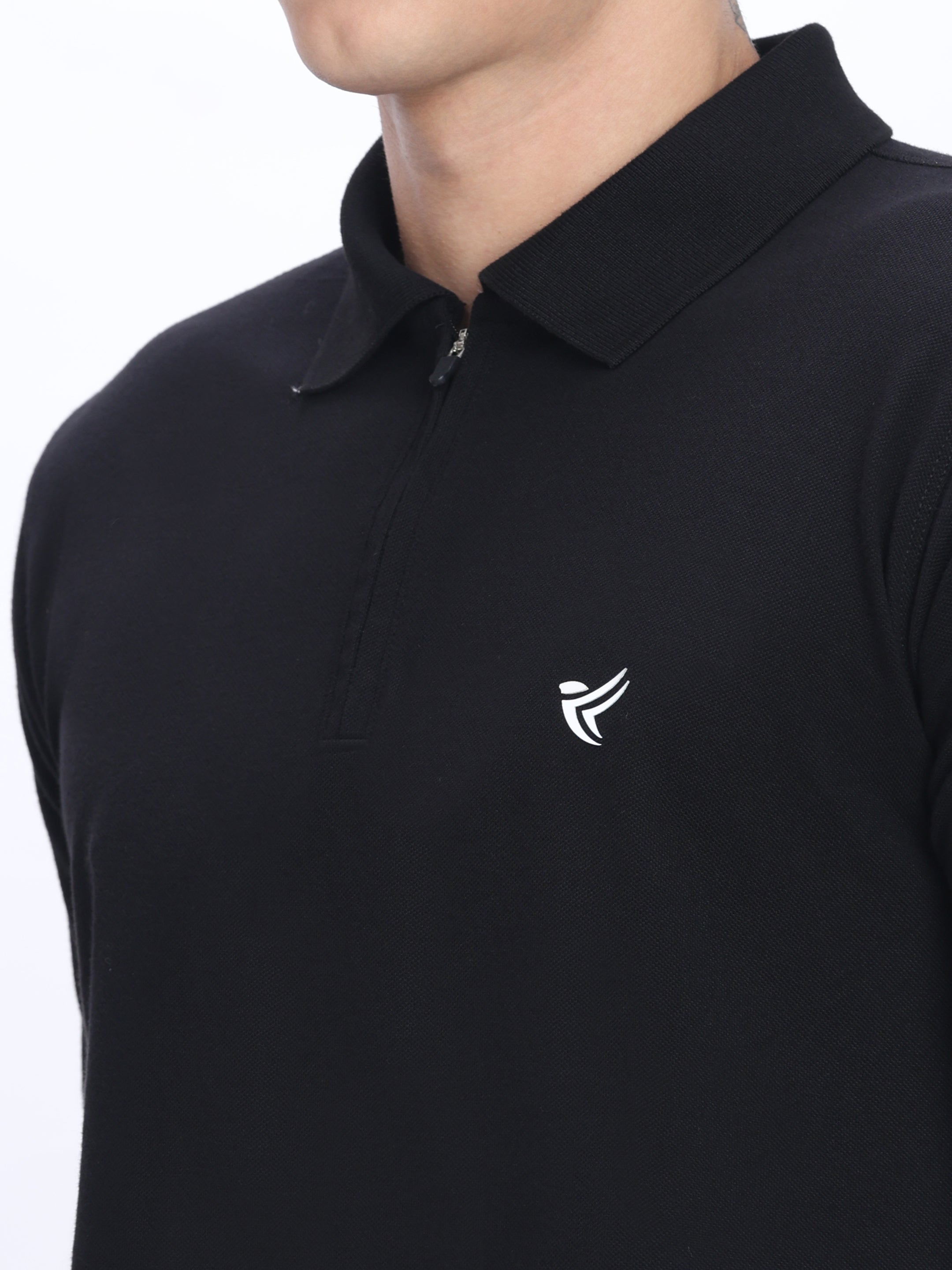 Dpassion Men’s Zipper Polo Neck Cotton T-Shirt Black