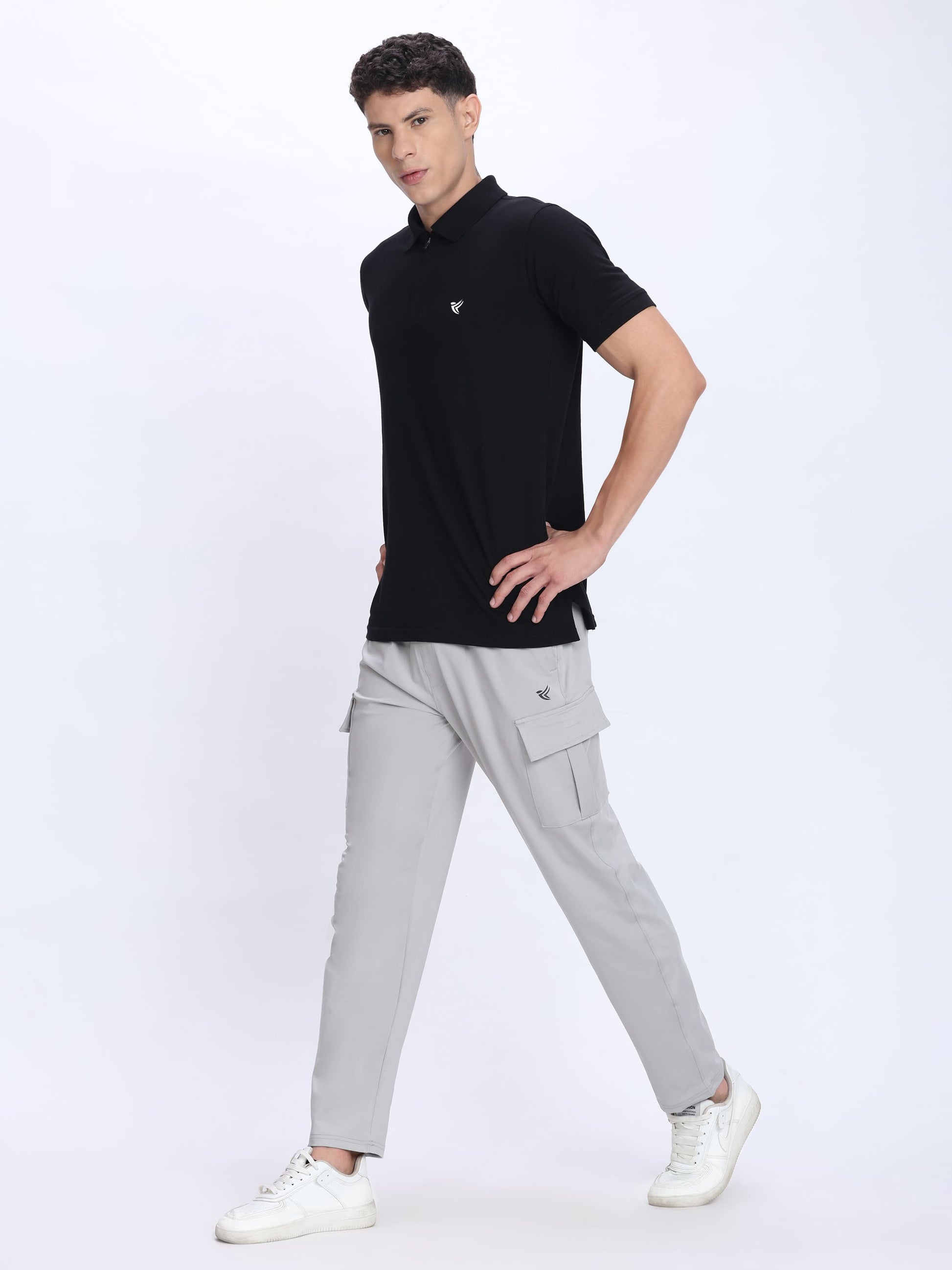 Dpassion Men Light Grey Cargo Trackpants | 4-Way Stretch Gym Joggers with Utility Pockets - Dpassion