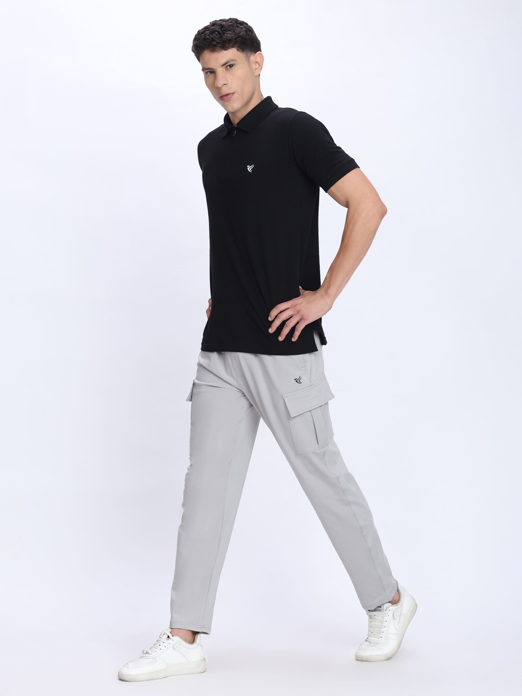 Dpassion Men Light Grey Cargo Trackpants | 4-Way Stretch Gym Joggers with Utility Pockets - Dpassion