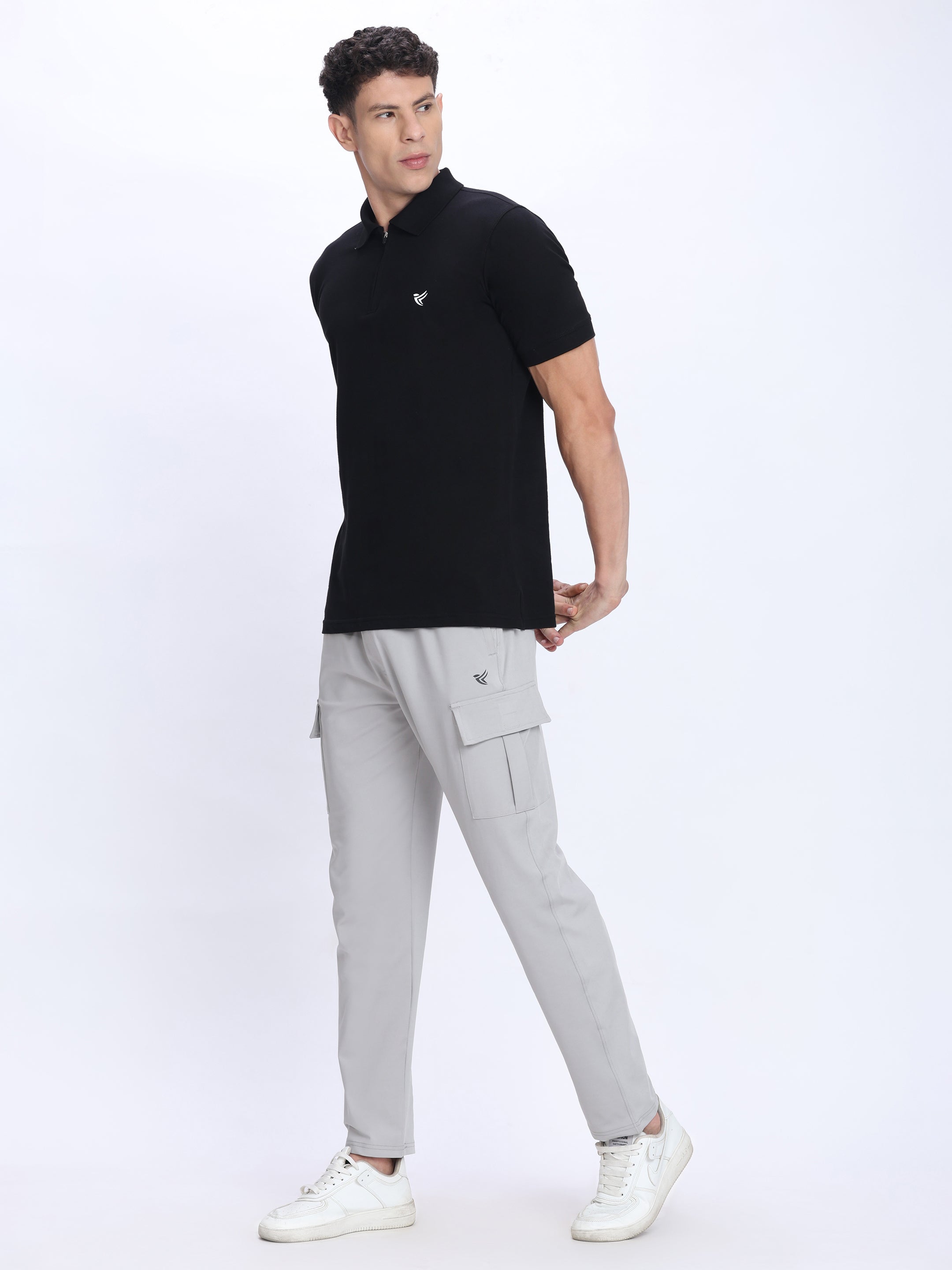 Dpassion Men’s Zipper Polo Neck Cotton T-Shirt Black