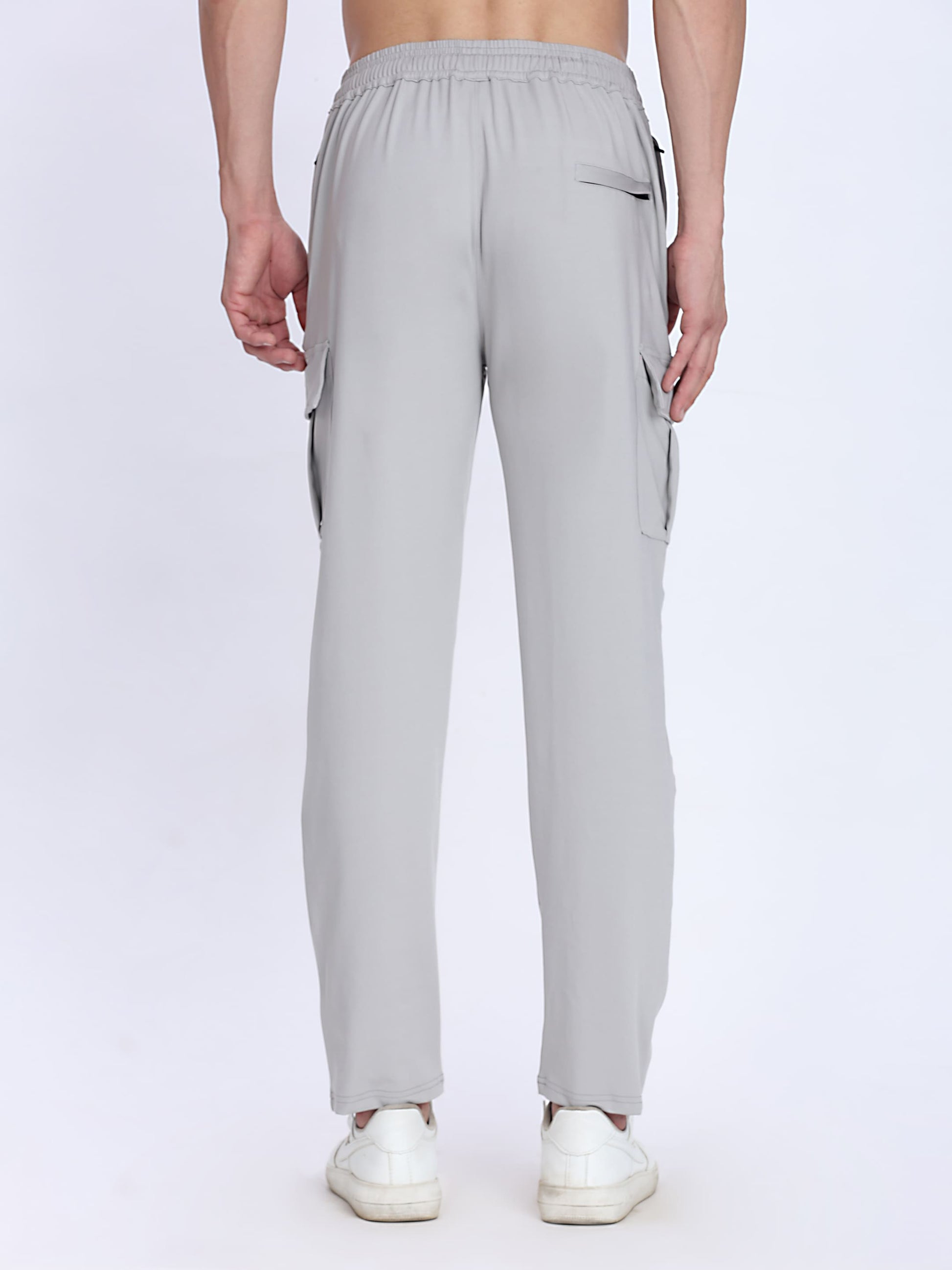 Dpassion Men Light Grey Cargo Trackpants | 4-Way Stretch Gym Joggers with Utility Pockets - Dpassion