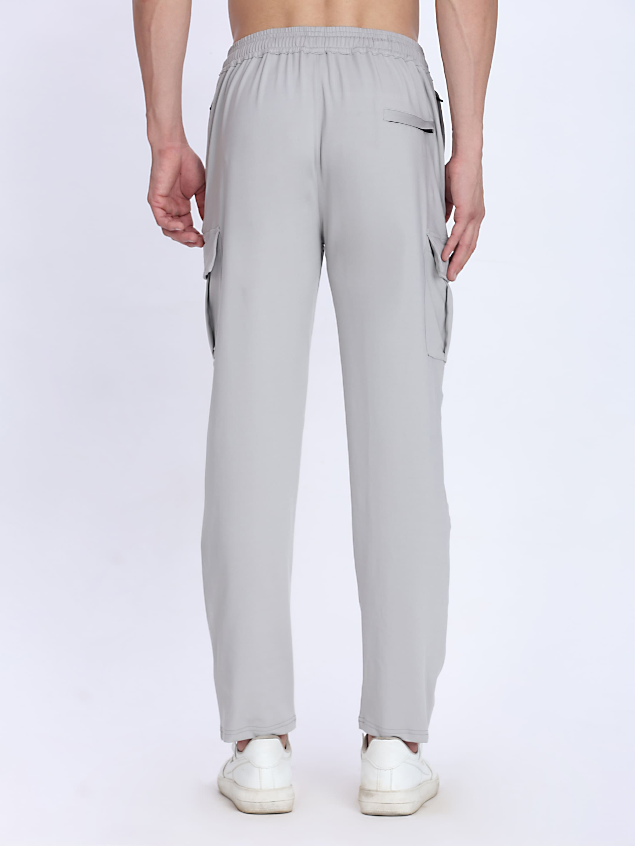 Dpassion Men Light Grey Cargo Trackpants | 4-Way Stretch Gym Joggers with Utility Pockets - Dpassion