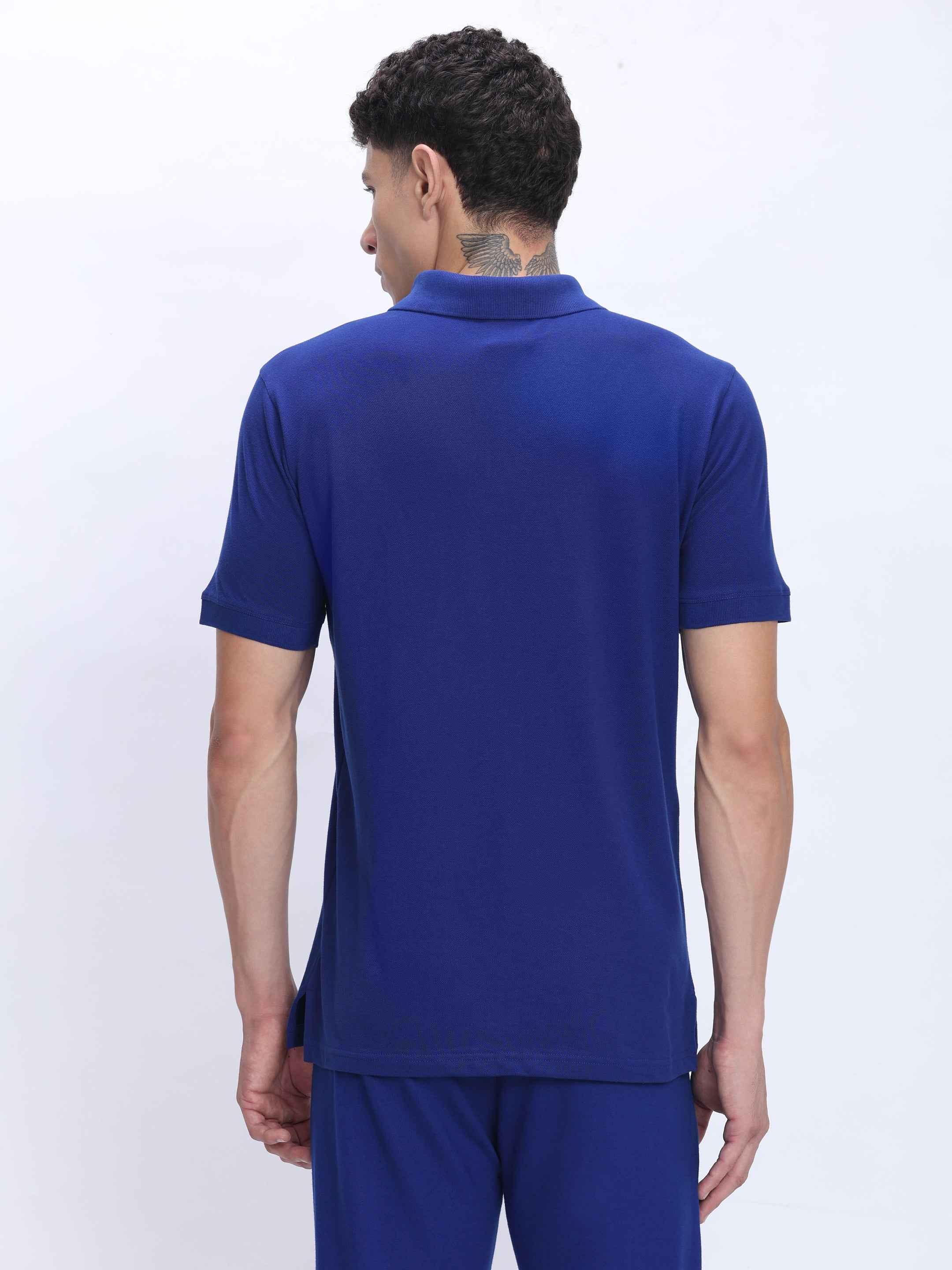 Dpassion Premium Blue Cotton Polo T-Shirt Performance Activewear