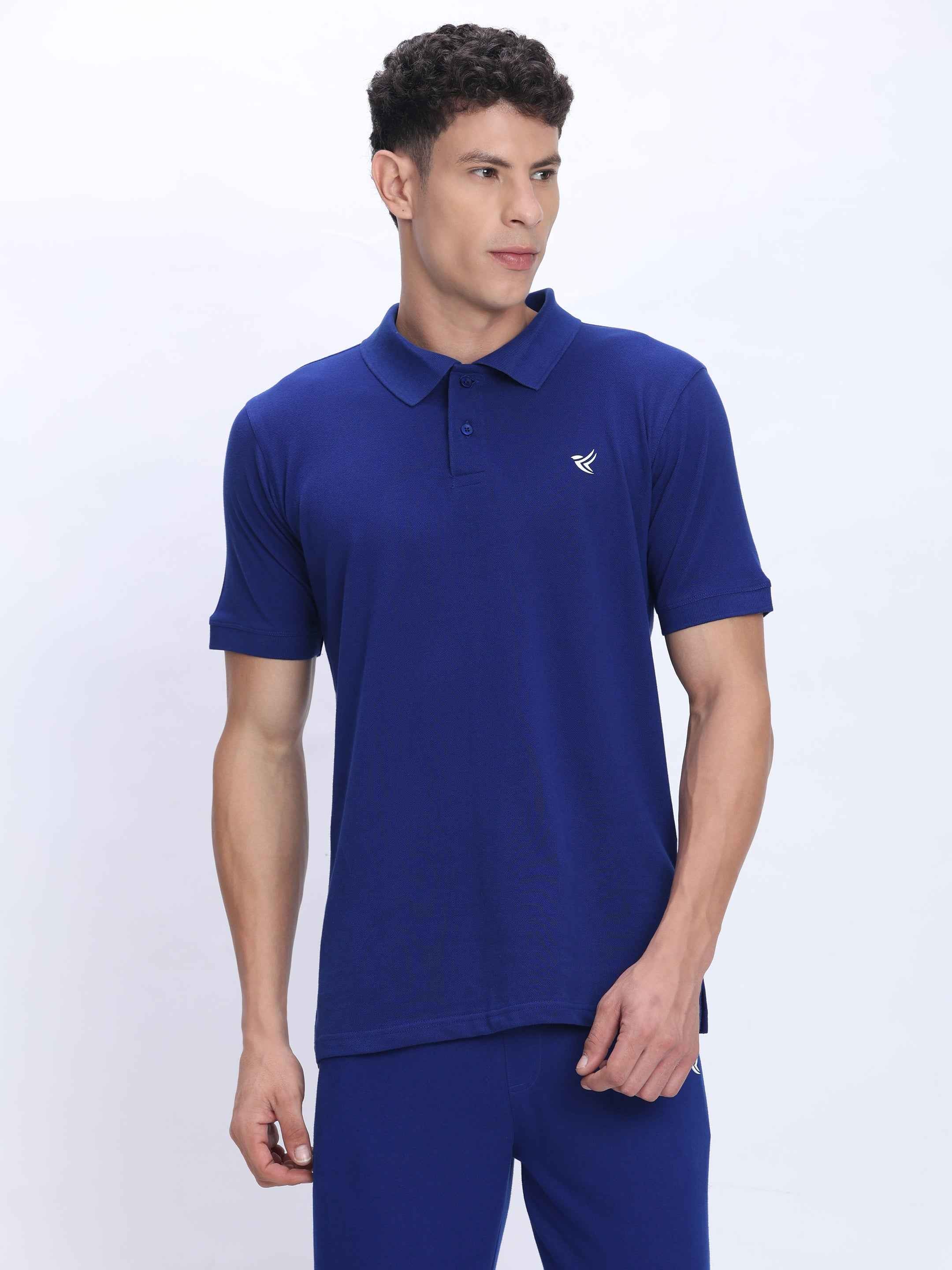 Dpassion Premium Blue Cotton Polo T-Shirt Performance Activewear