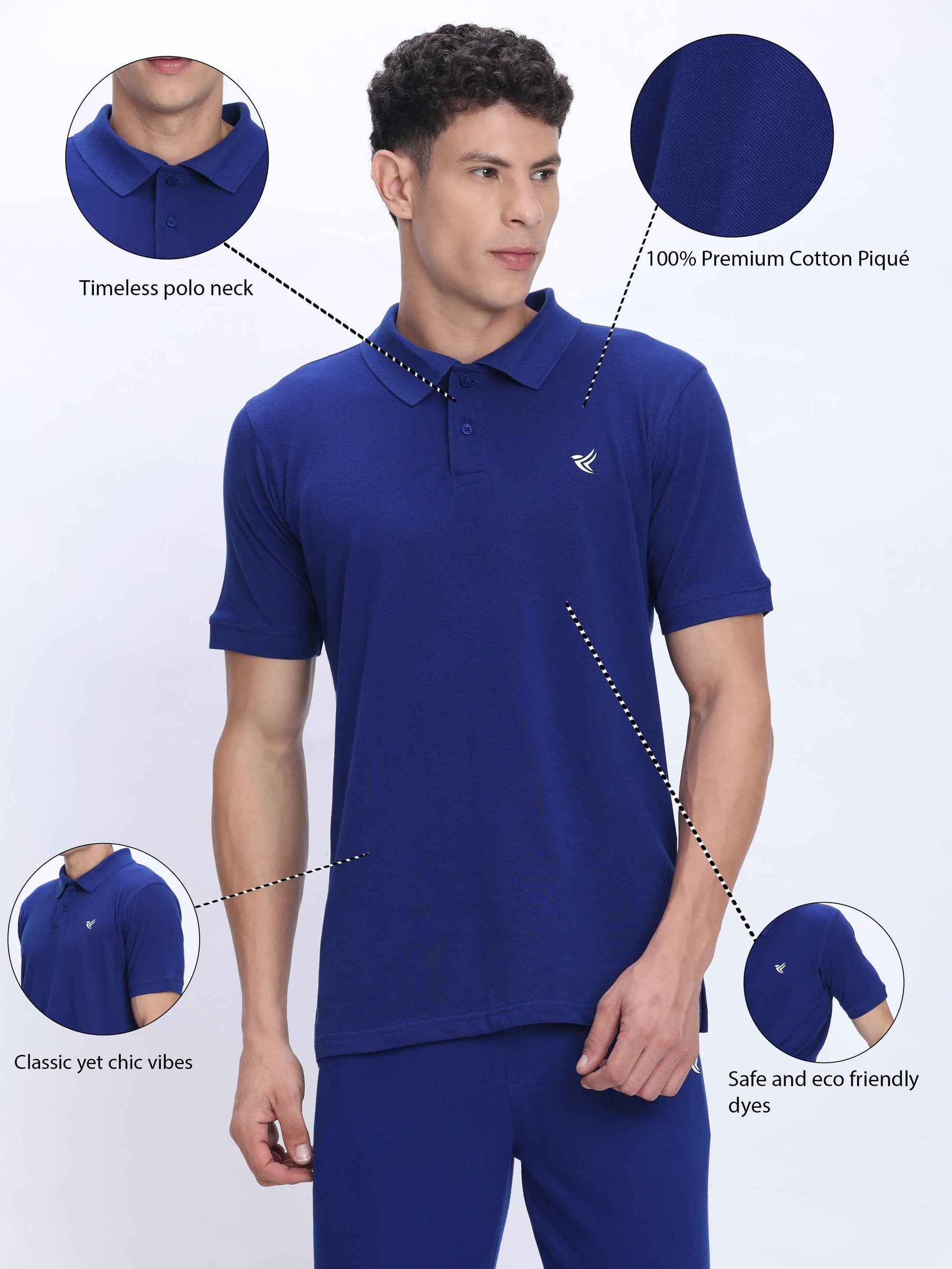 Dpassion Premium Blue Cotton Polo T-Shirt Performance Activewear