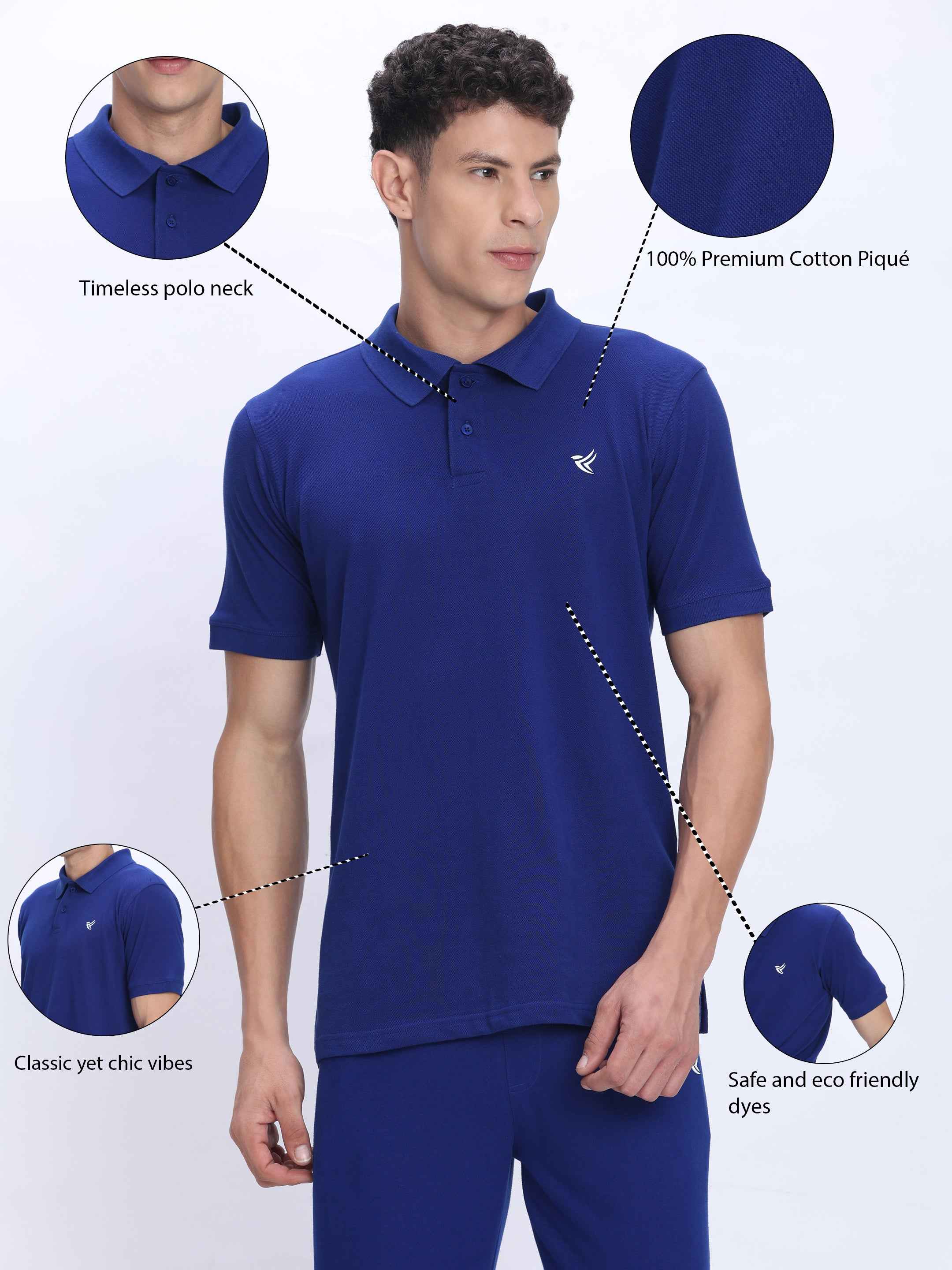 Dpassion Premium Blue Cotton Polo T-Shirt Performance Activewear