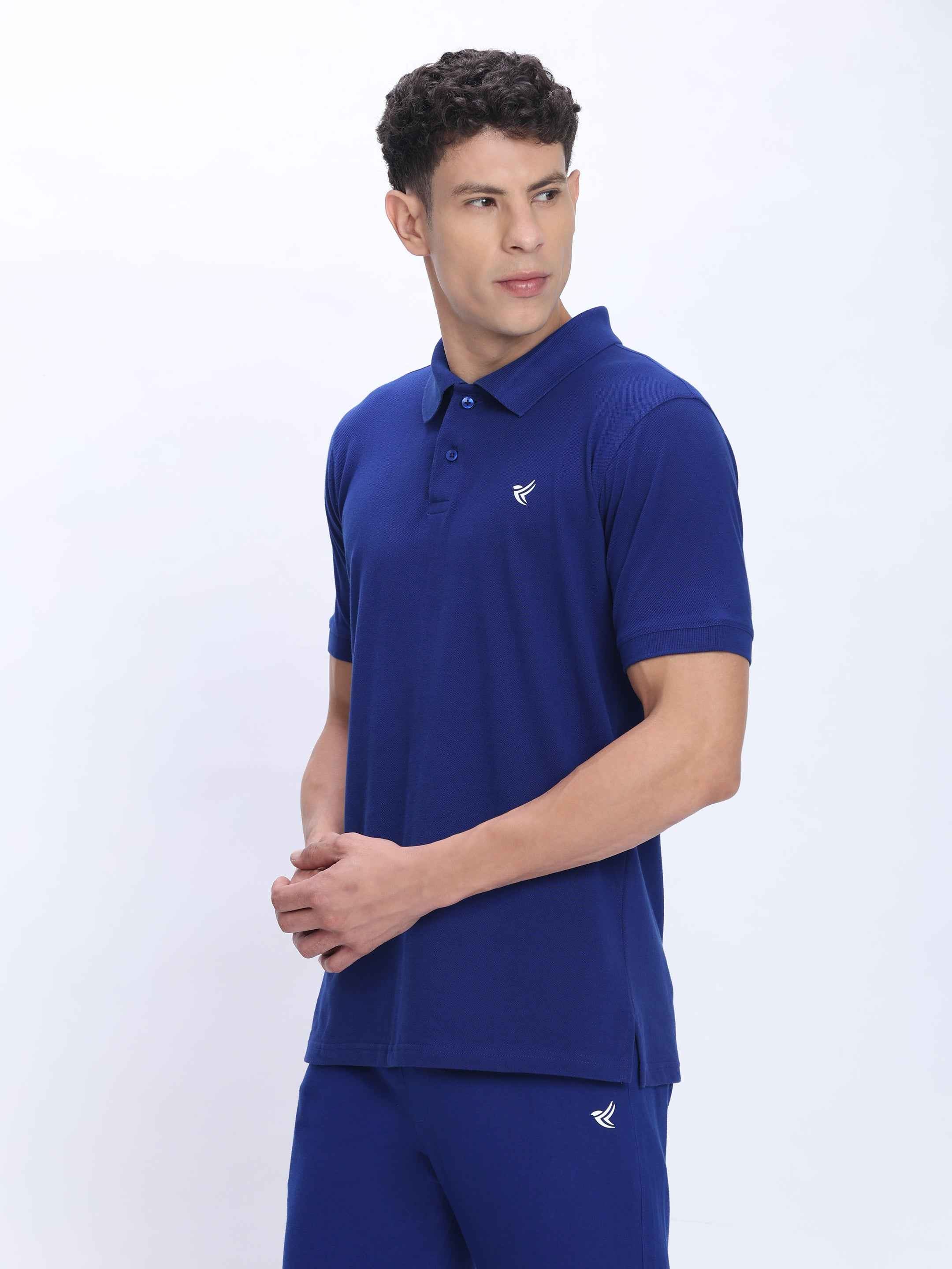Dpassion Premium Blue Cotton Polo T-Shirt Performance Activewear