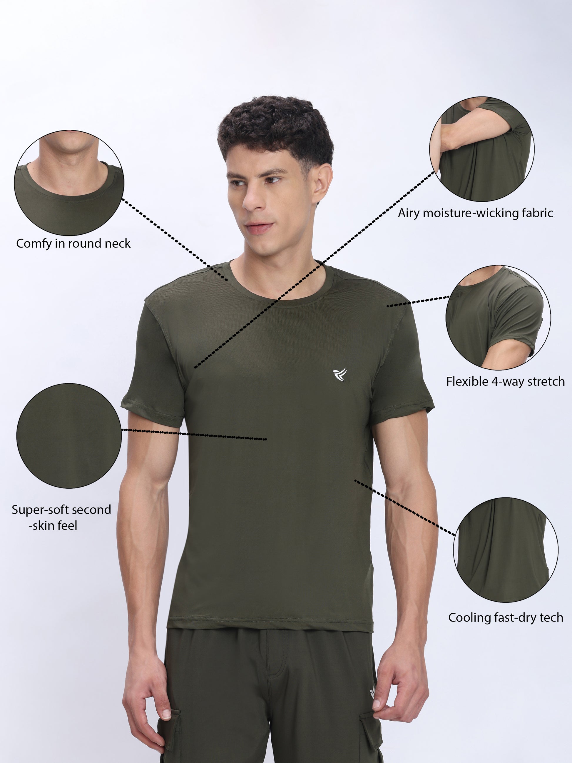 Dpassion Olive Performance T-Shirt Quick Dry Stretch Activewear - Dpassion