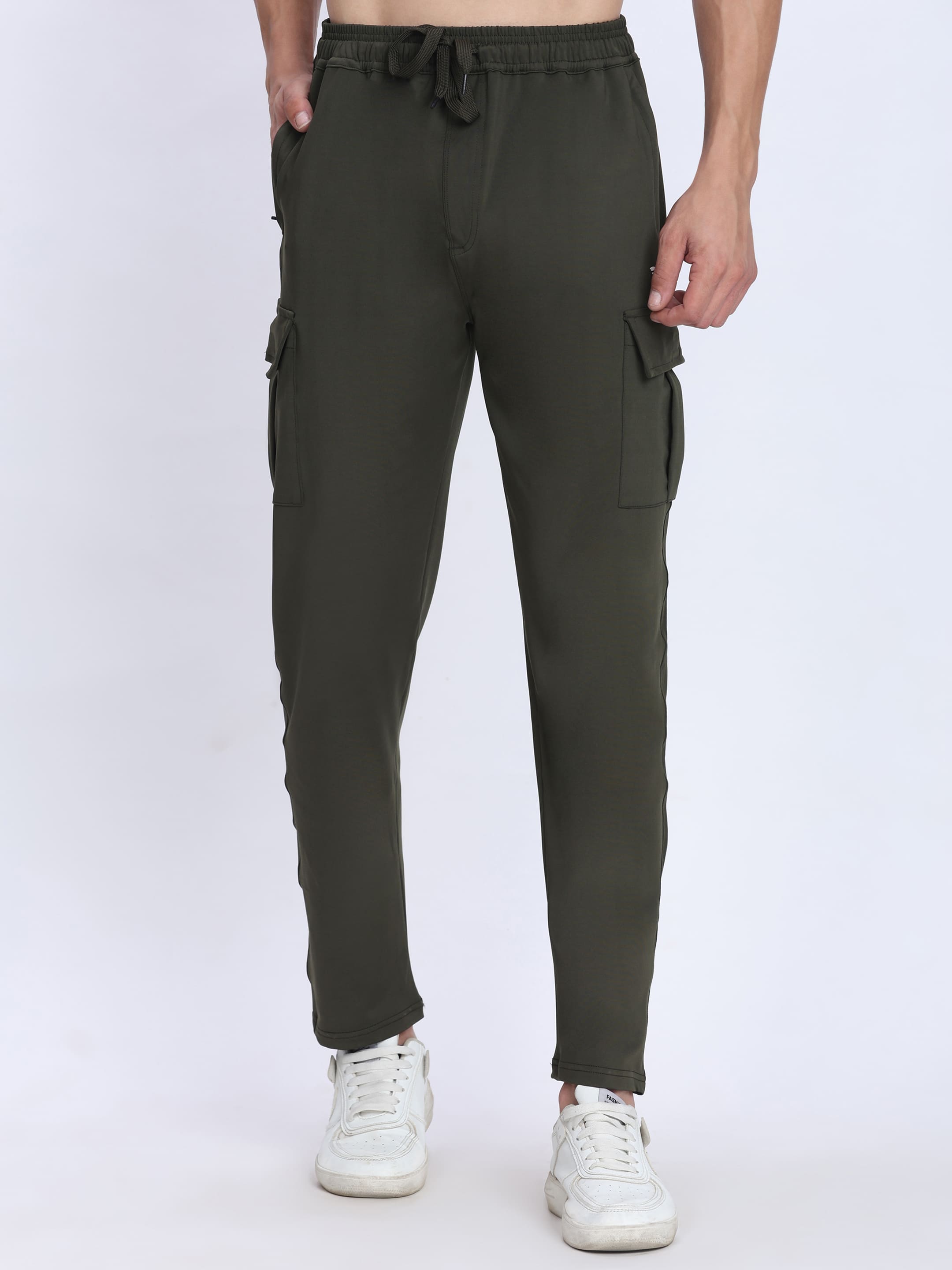 Dpassion Men Olive Cargo Trackpants 4-Way Stretch Gym Activewear - Dpassion
