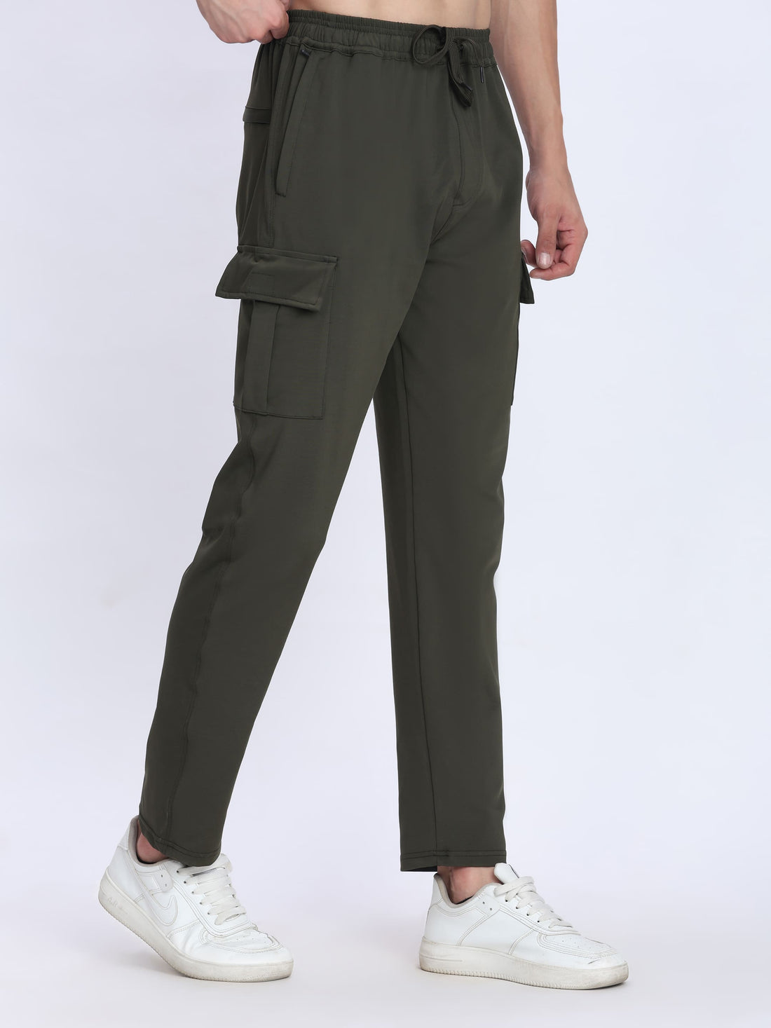 Dpassion Men Olive Cargo Trackpants 4-Way Stretch Gym Activewear - Dpassion