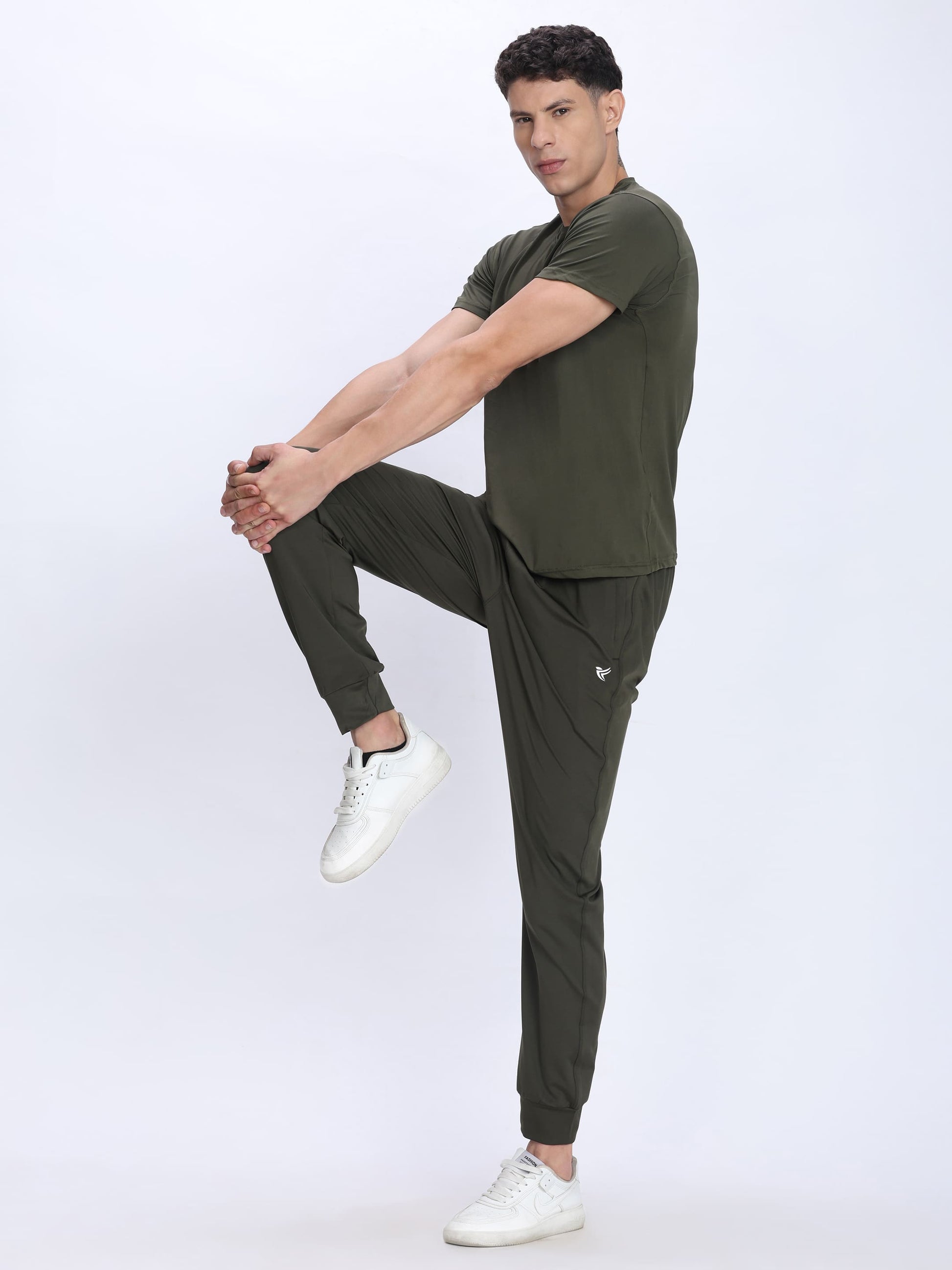 Dpassion Men Olive Green Gym Trackpants | 4-Way Stretch Training Joggers with Zip Pockets - Dpassion
