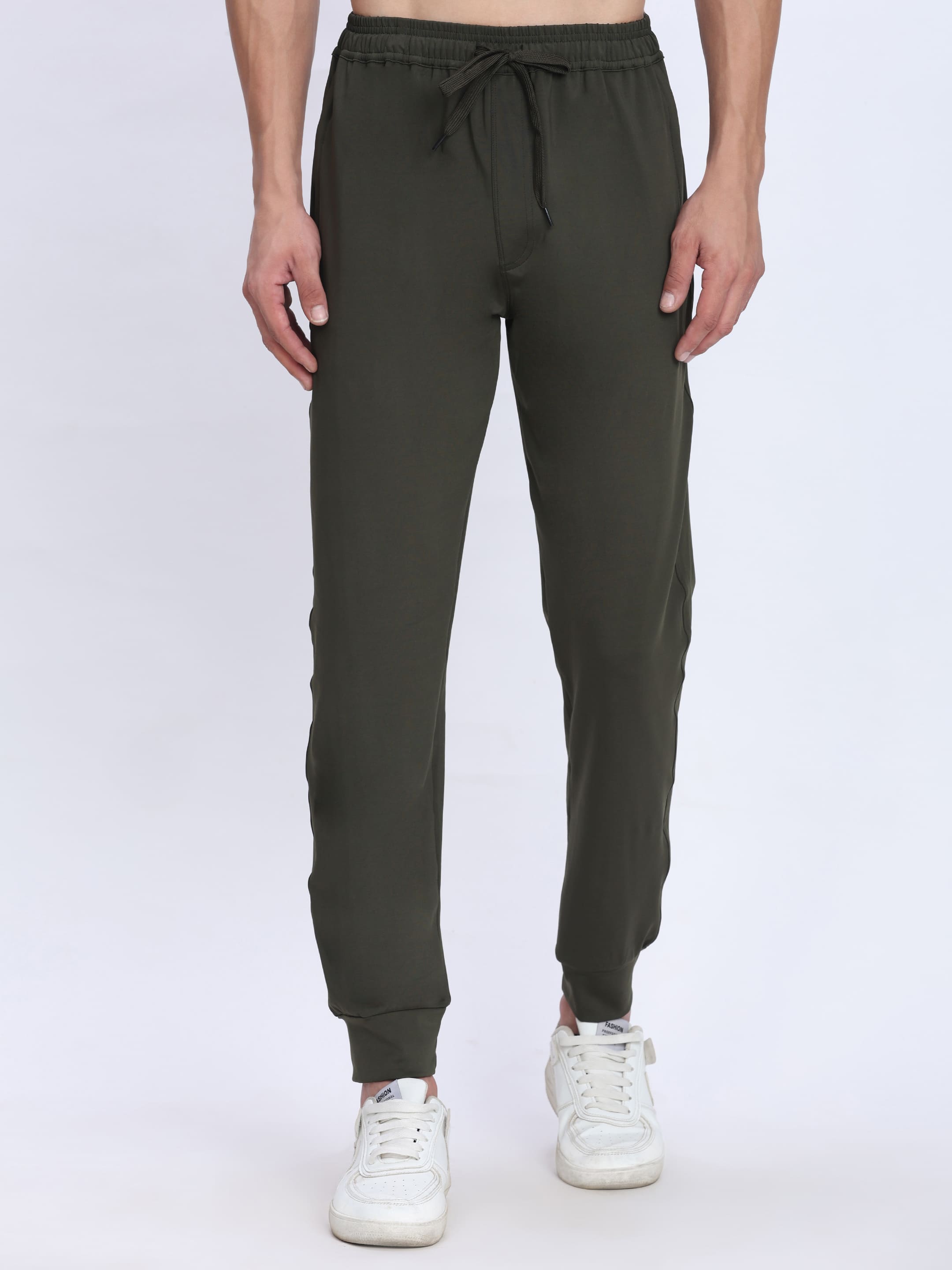 Dpassion Men Olive Green Gym Trackpants | 4-Way Stretch Training Joggers with Zip Pockets - Dpassion