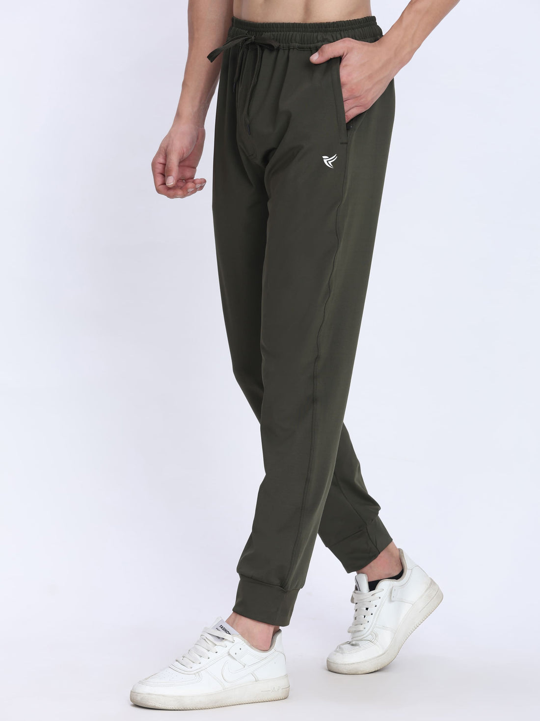 Dpassion Men Olive Green Gym Trackpants | 4-Way Stretch Training Joggers with Zip Pockets