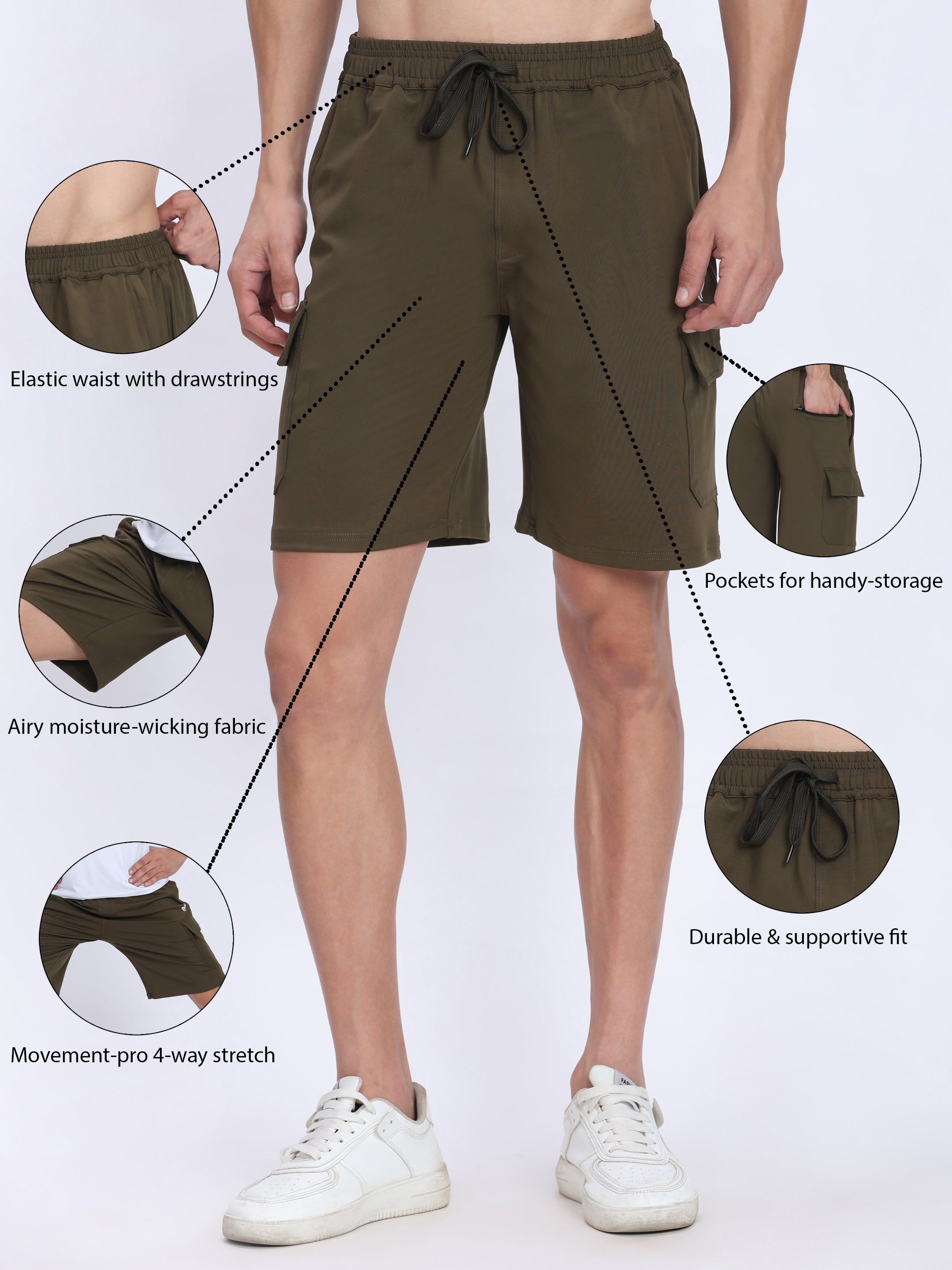 Dpassion Olive Cargo Training Shorts for Men Activewear
