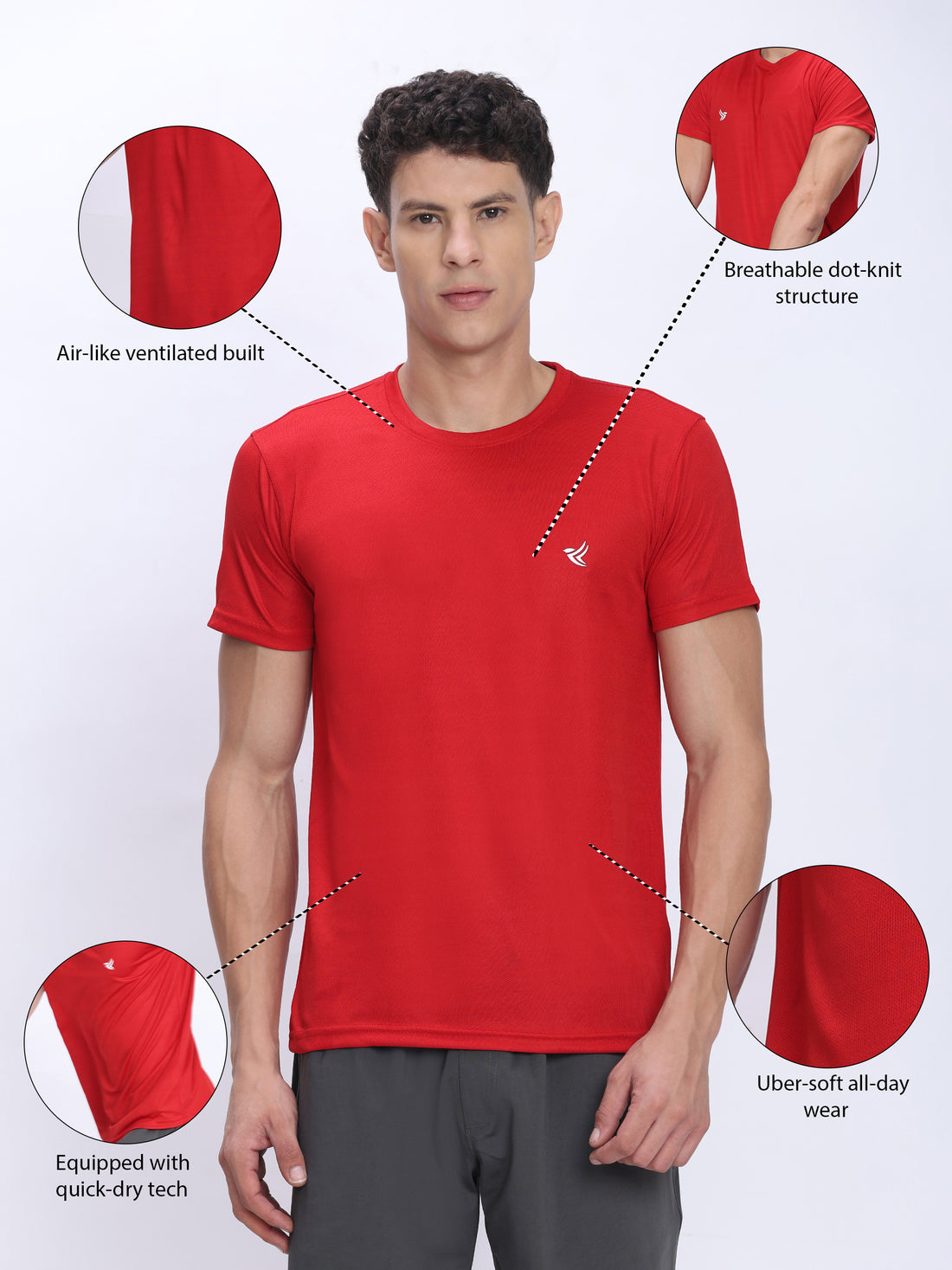 Dpassion Red Performance T-Shirt Quick Dry Breathable Activewear