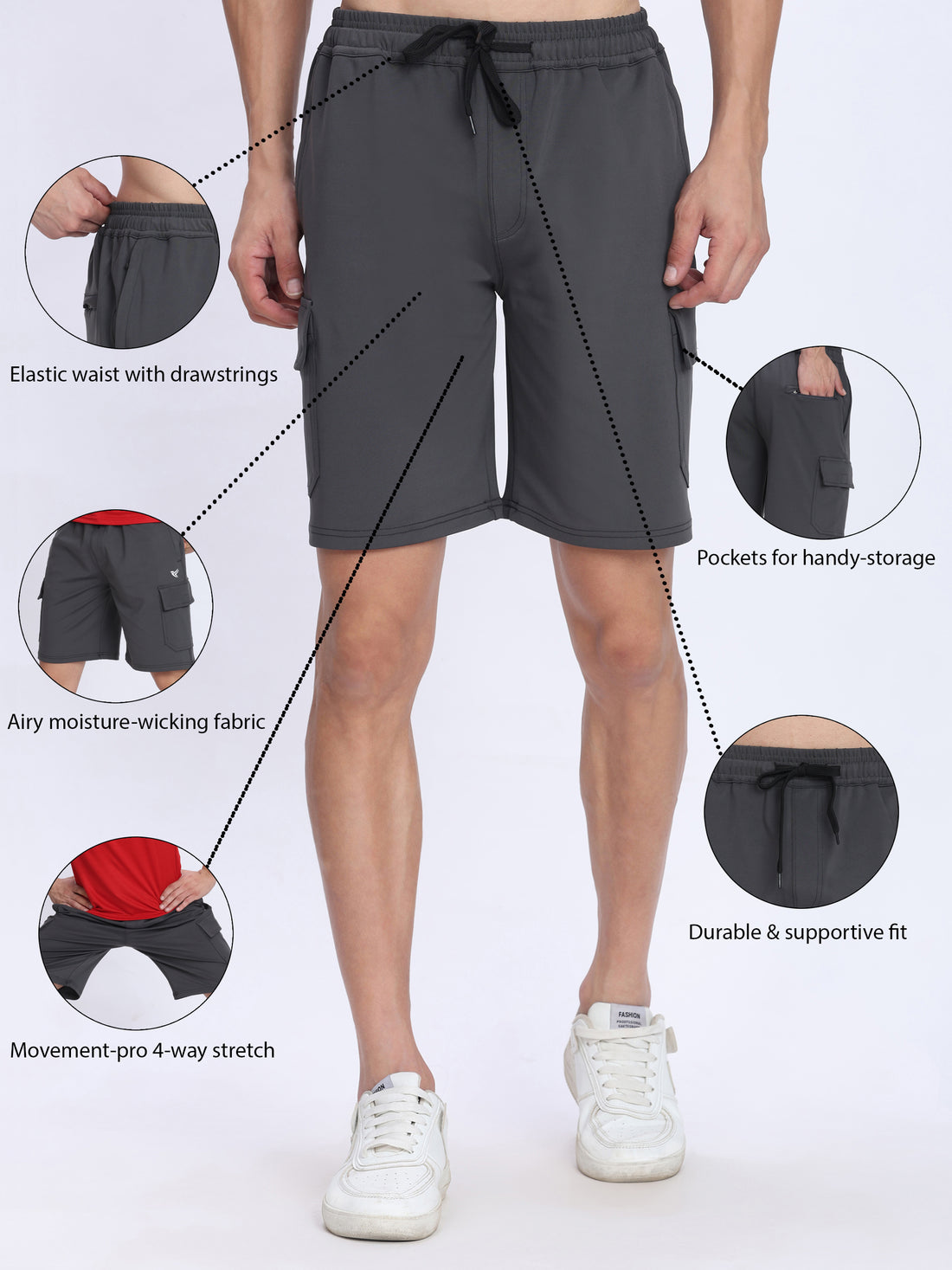 Dpassion Grey Cargo Training Shorts for Men Performance Activewear