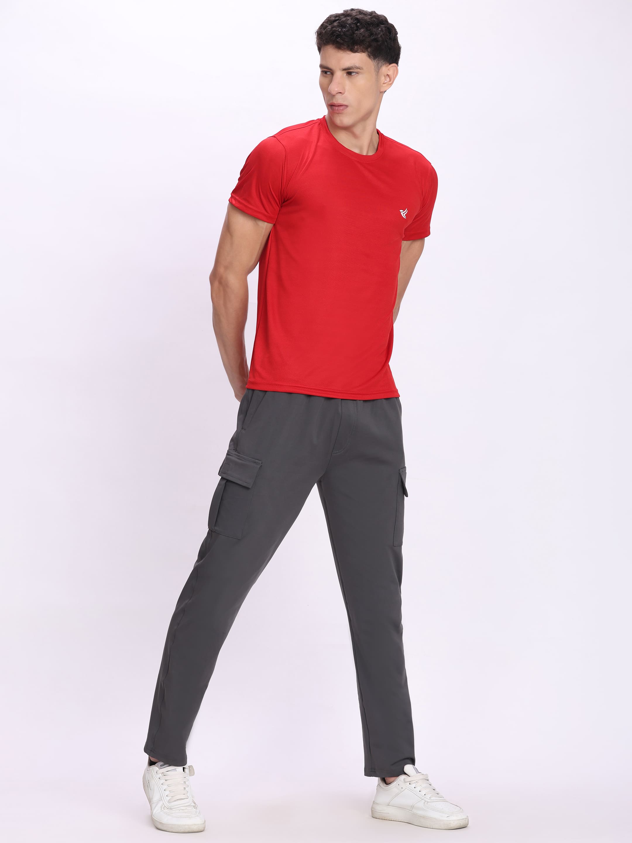 Dpassion Men Grey Cargo Trackpants | 4-Way Stretch Gym Joggers with Multiple Utility Pockets - Dpassion