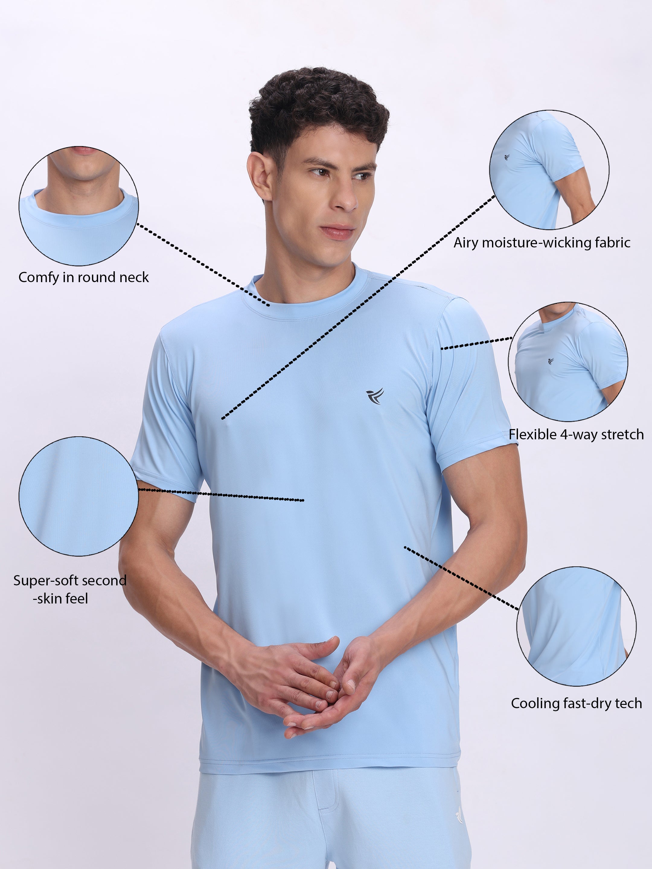 Dpassion Sky Blue Performance T-Shirt Quick Dry Stretch Activewear - Dpassion