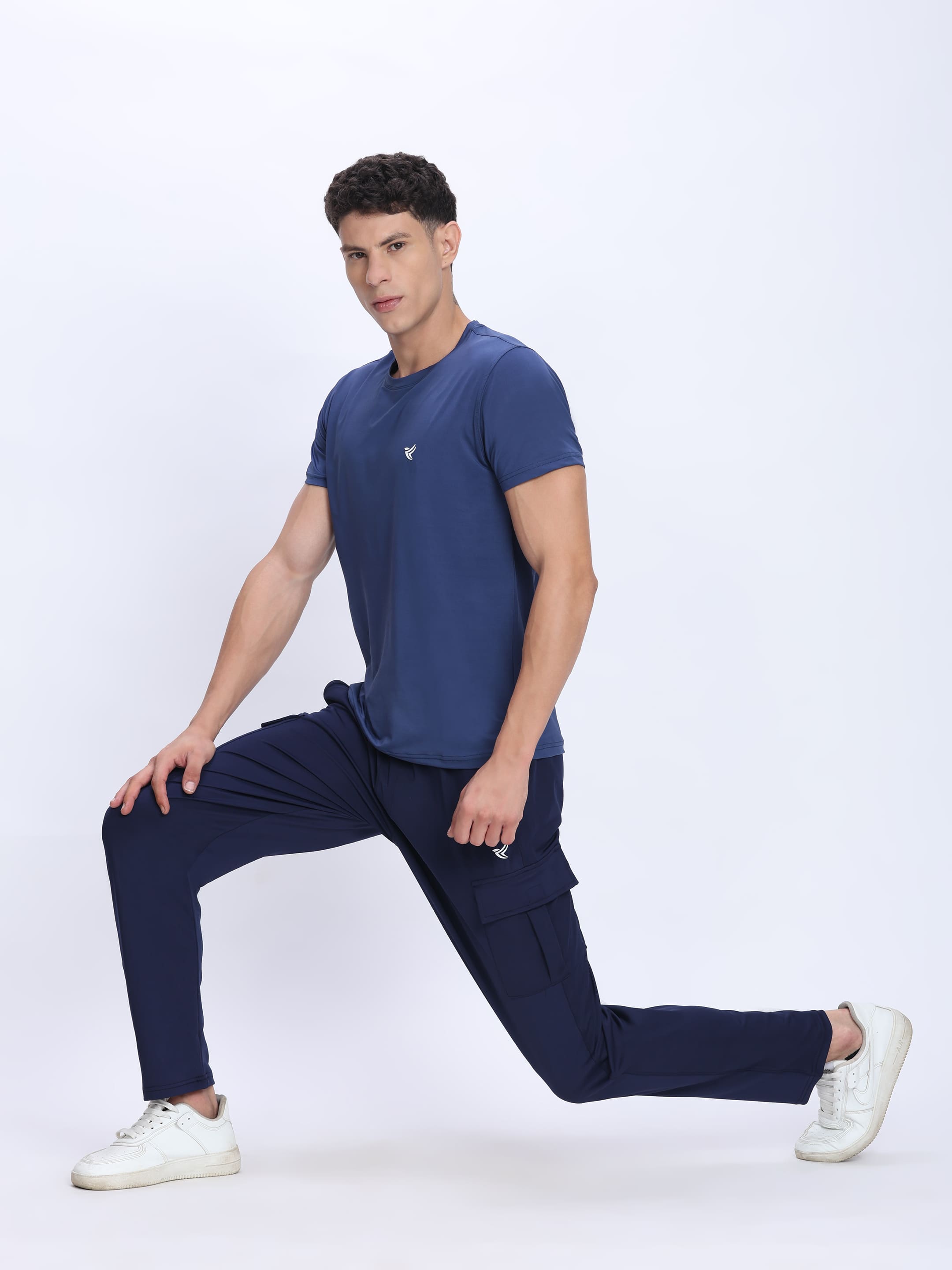 Dpassion Men Cargo Trackpants Navy 4-Way Stretch Gym Activewear