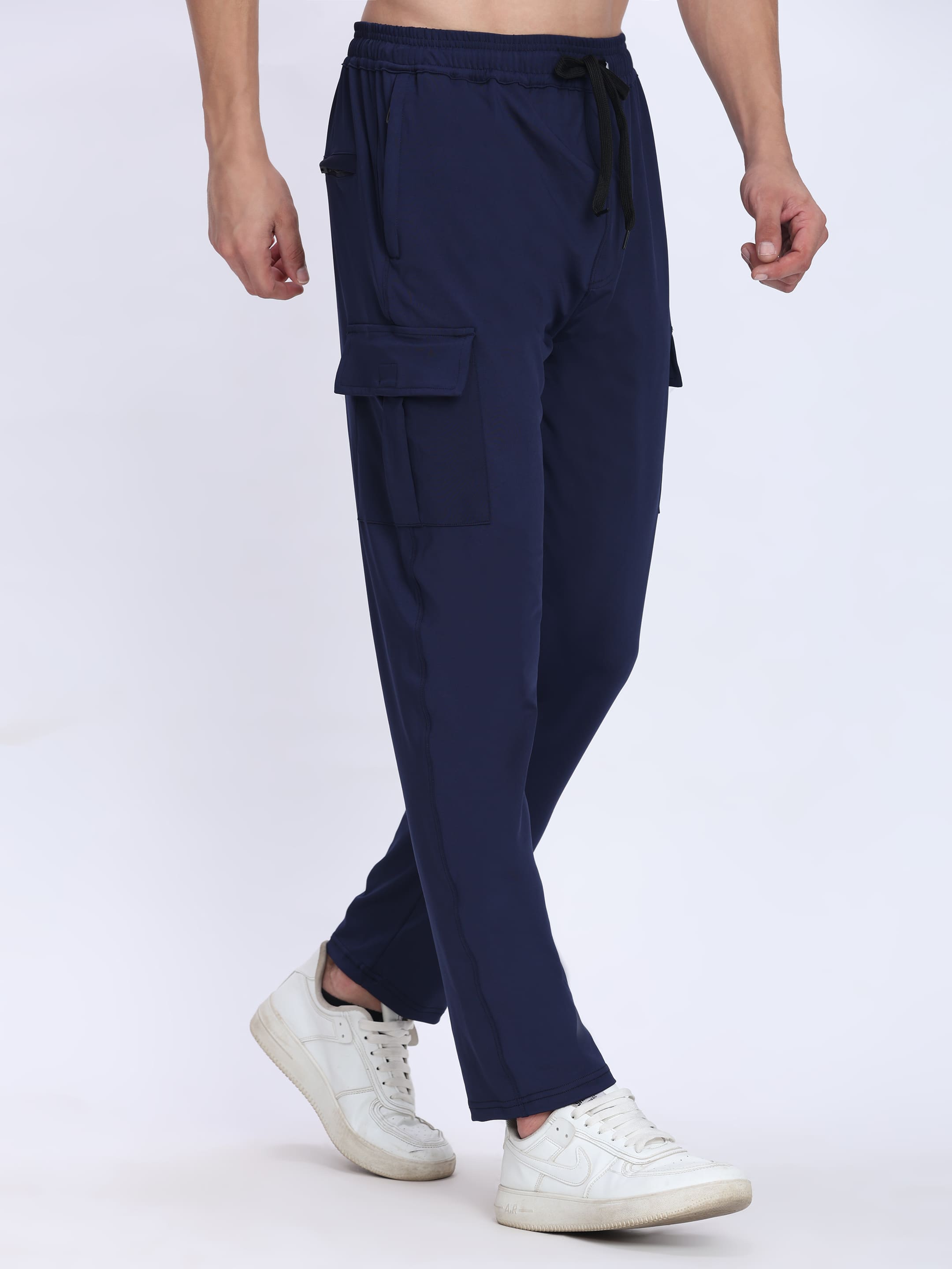 Dpassion Men Cargo Trackpants Navy 4-Way Stretch Gym Activewear