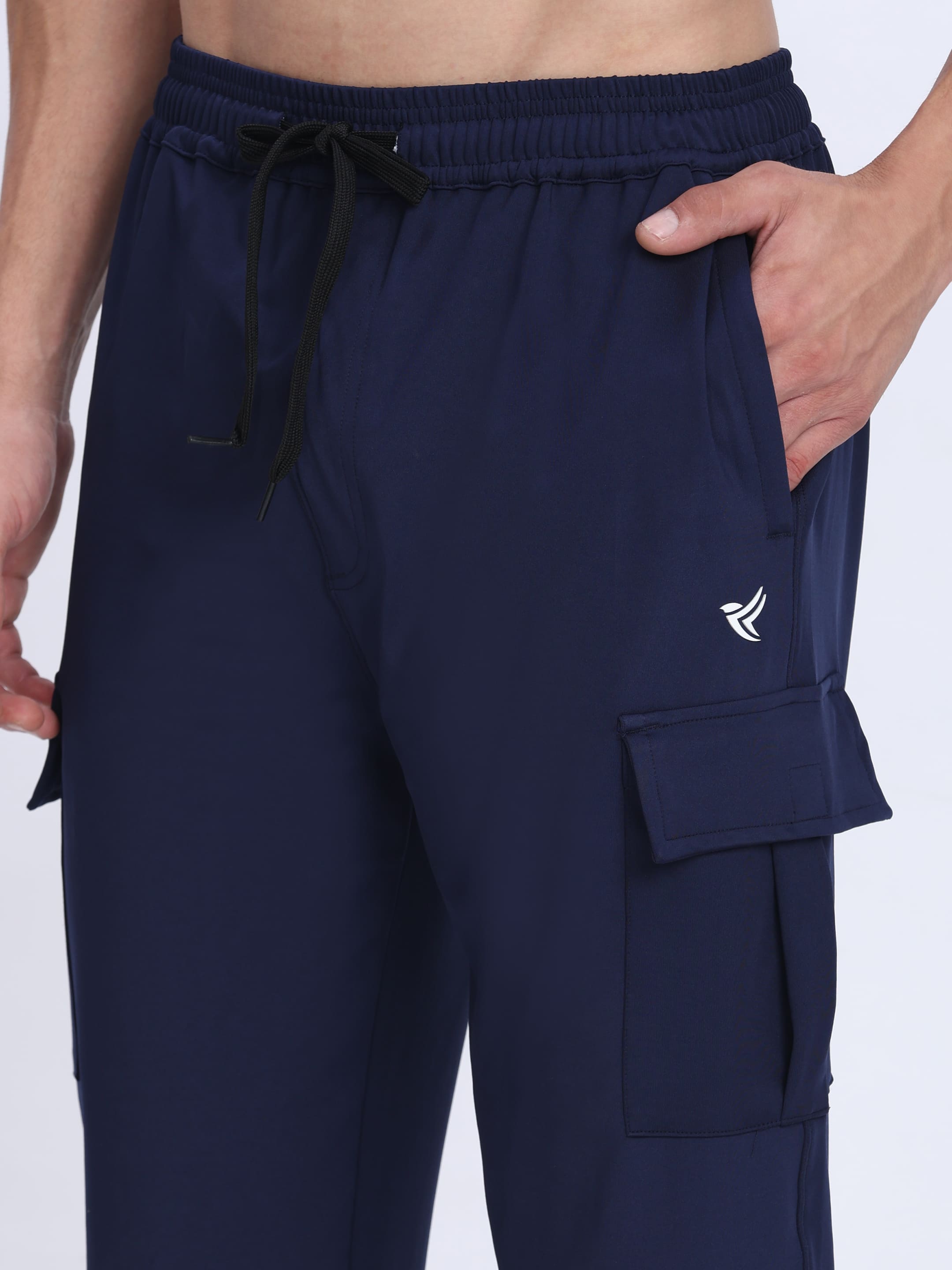 Dpassion Men Cargo Trackpants Navy 4-Way Stretch Gym Activewear