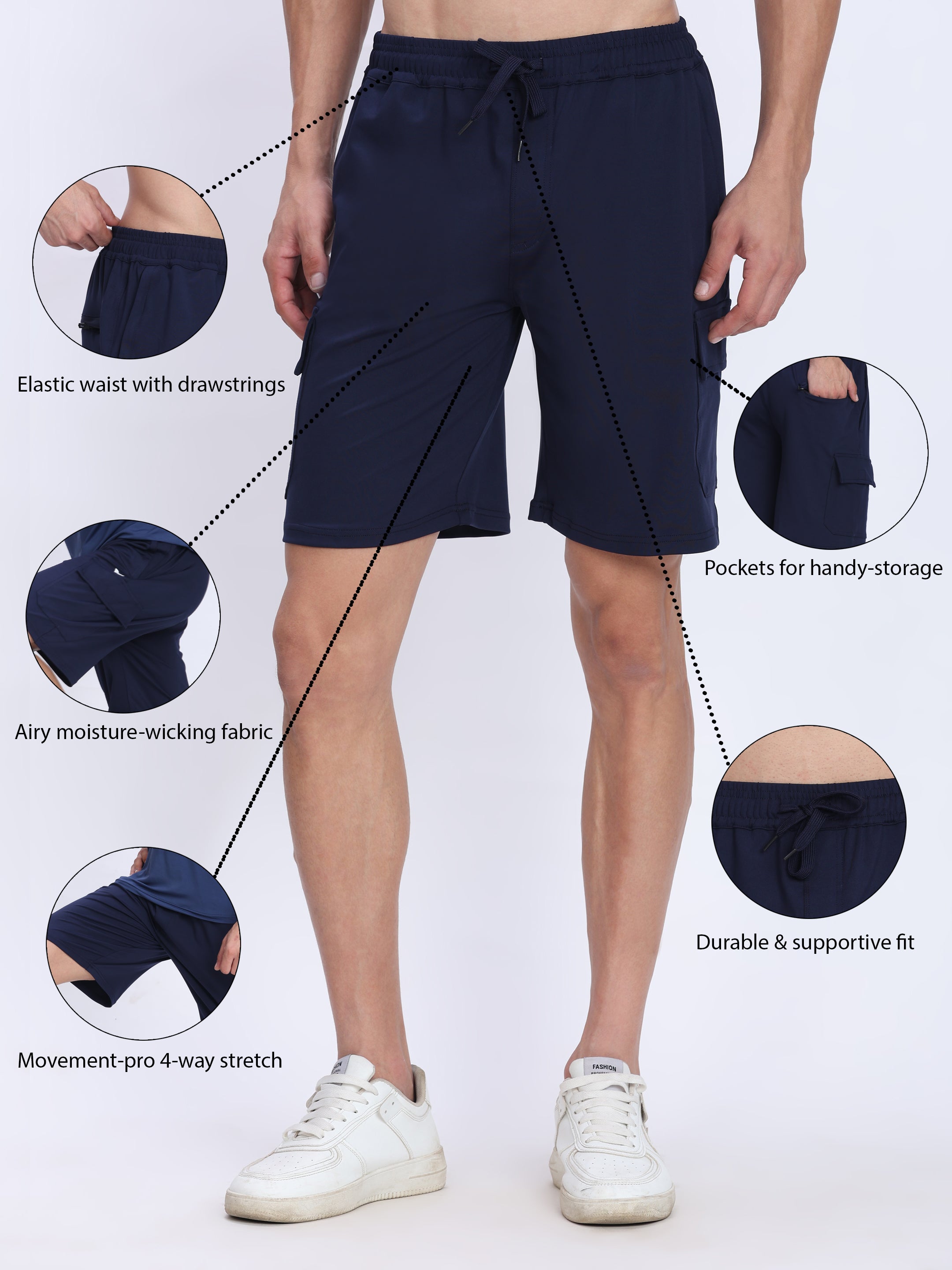 Dpassion Navy Cargo Training Shorts for Men Activewear