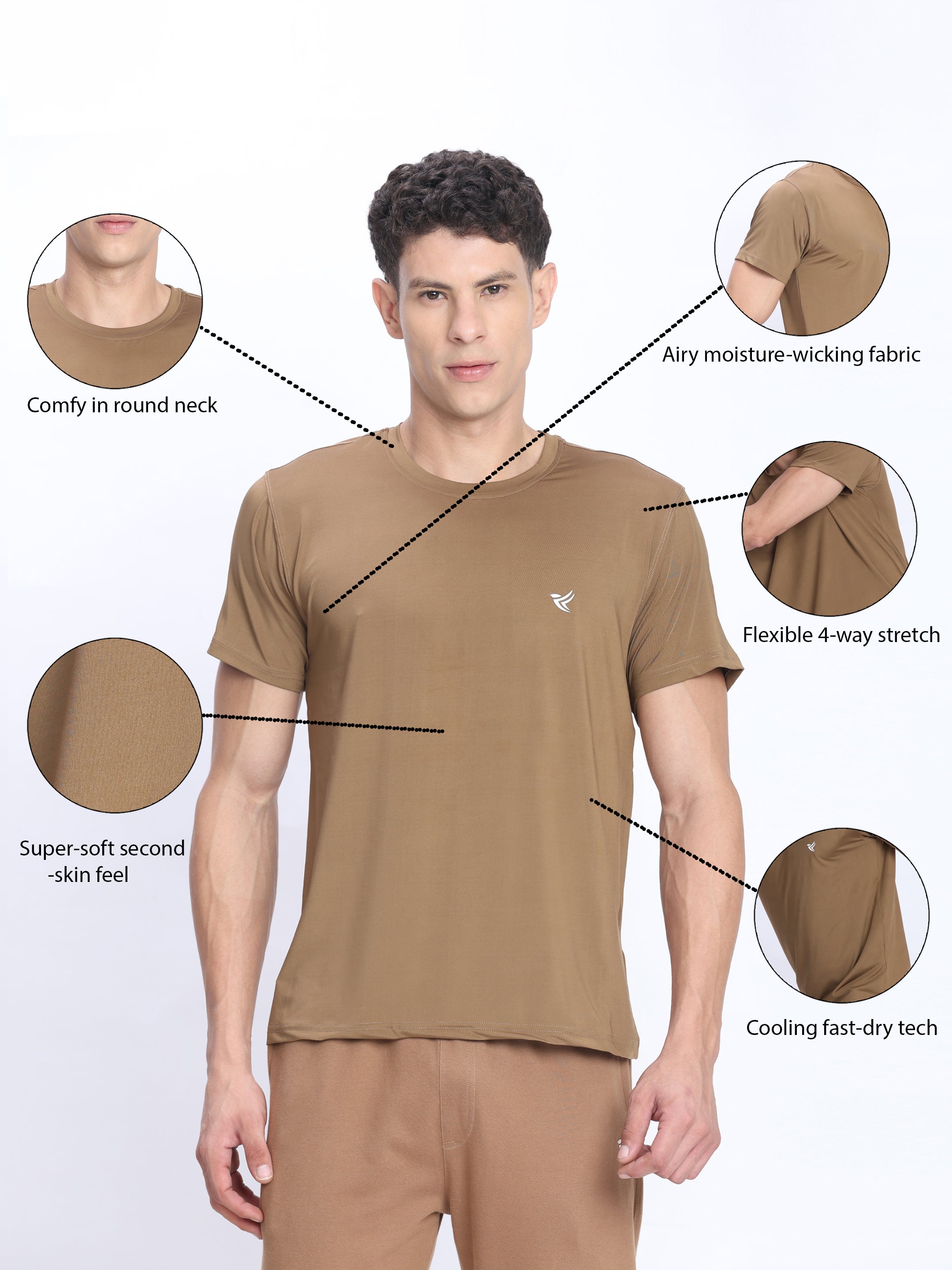 Dpassion Sand Performance T-Shirt Quick Dry Stretch Activewear - Dpassion