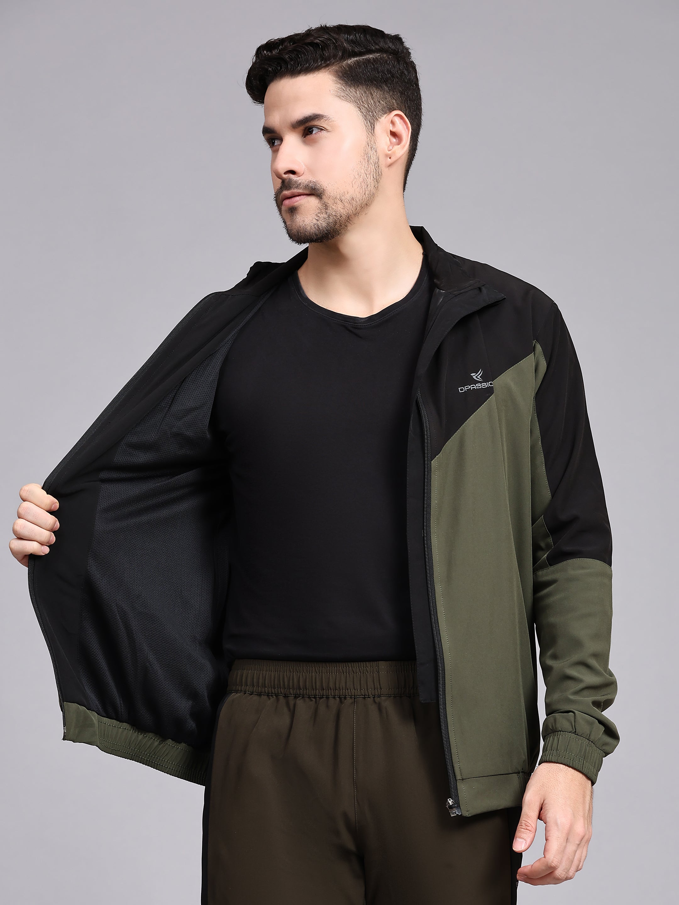 Dpassion Men Dual Tone Training Jacket Olive Black Sportswear - Dpassion