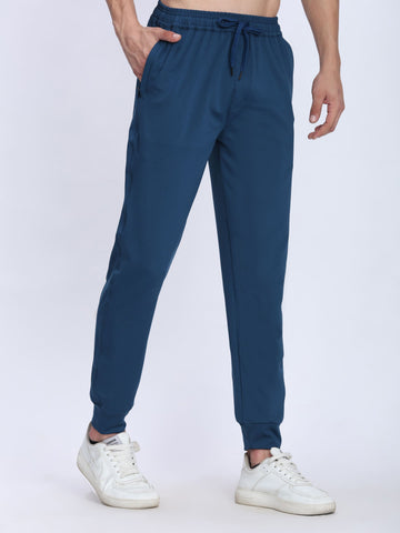 Dpassion Men Teal Blue Joggers 4-Way Stretch Gym Trackpants Activewear - Dpassion