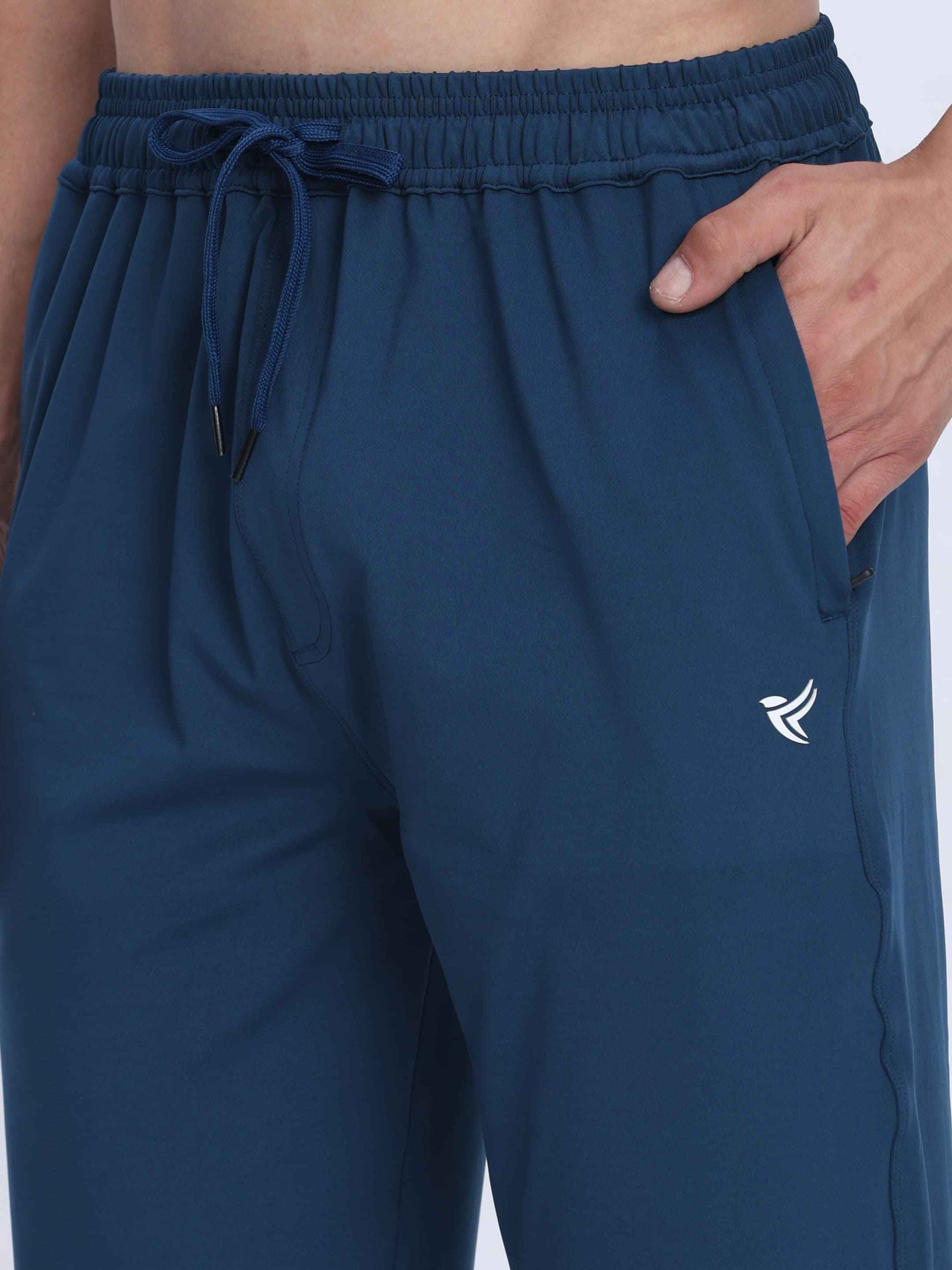 Dpassion Men Teal Blue Joggers 4-Way Stretch Gym Trackpants Activewear