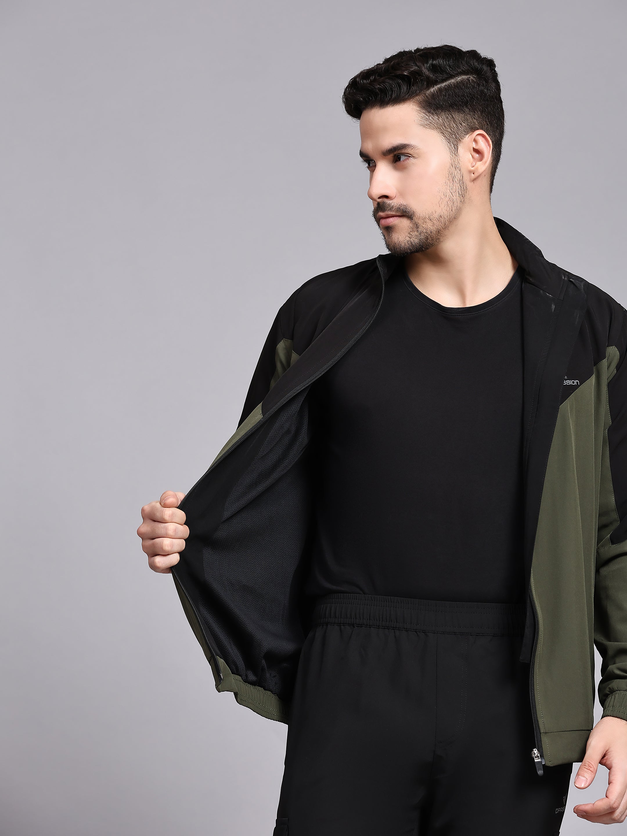 Dpassion Men Dual Tone Training Jacket Olive Black Sportswear - Dpassion