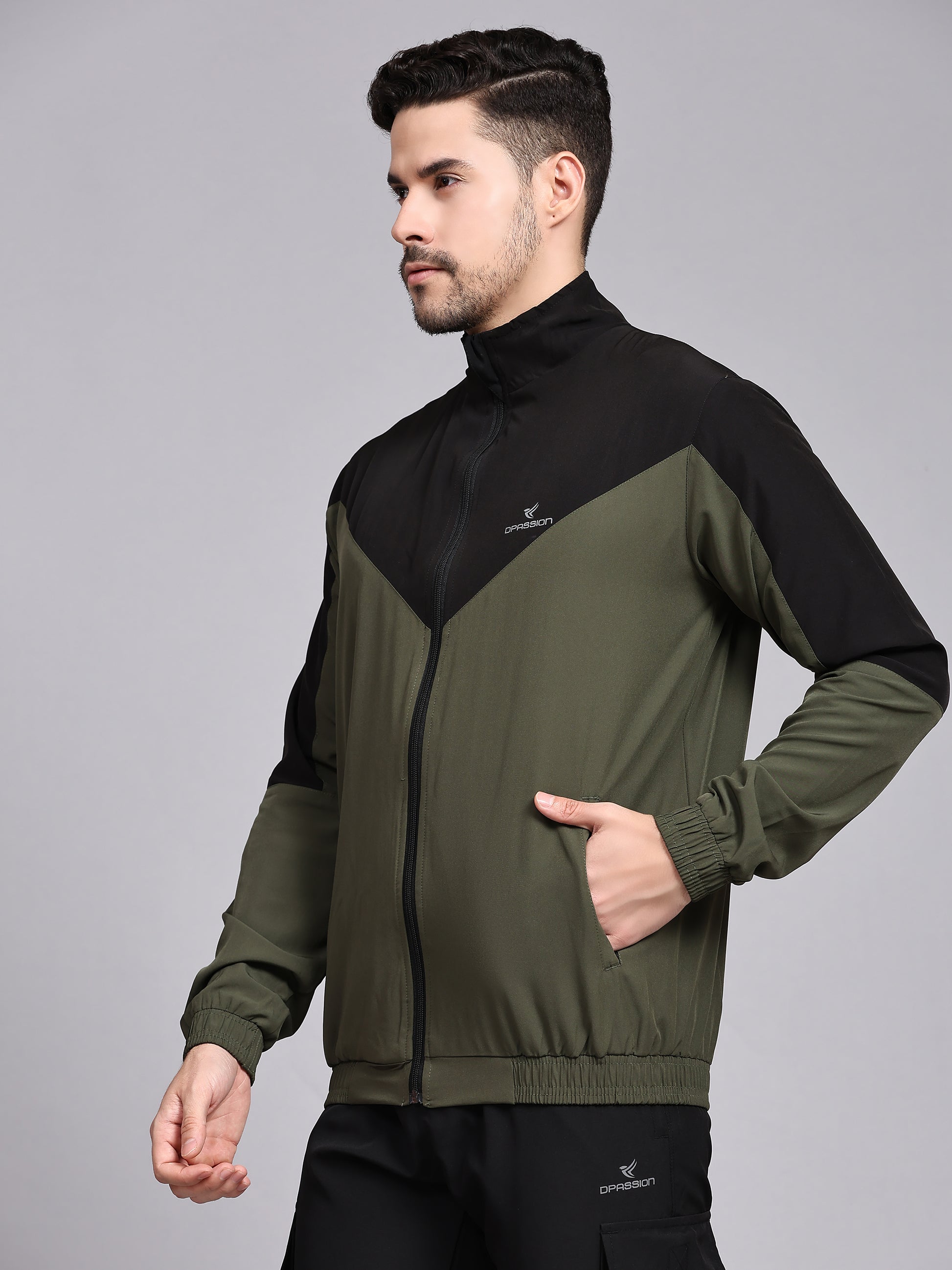 Dpassion Men Dual Tone Training Jacket Olive Black Sportswear - Dpassion