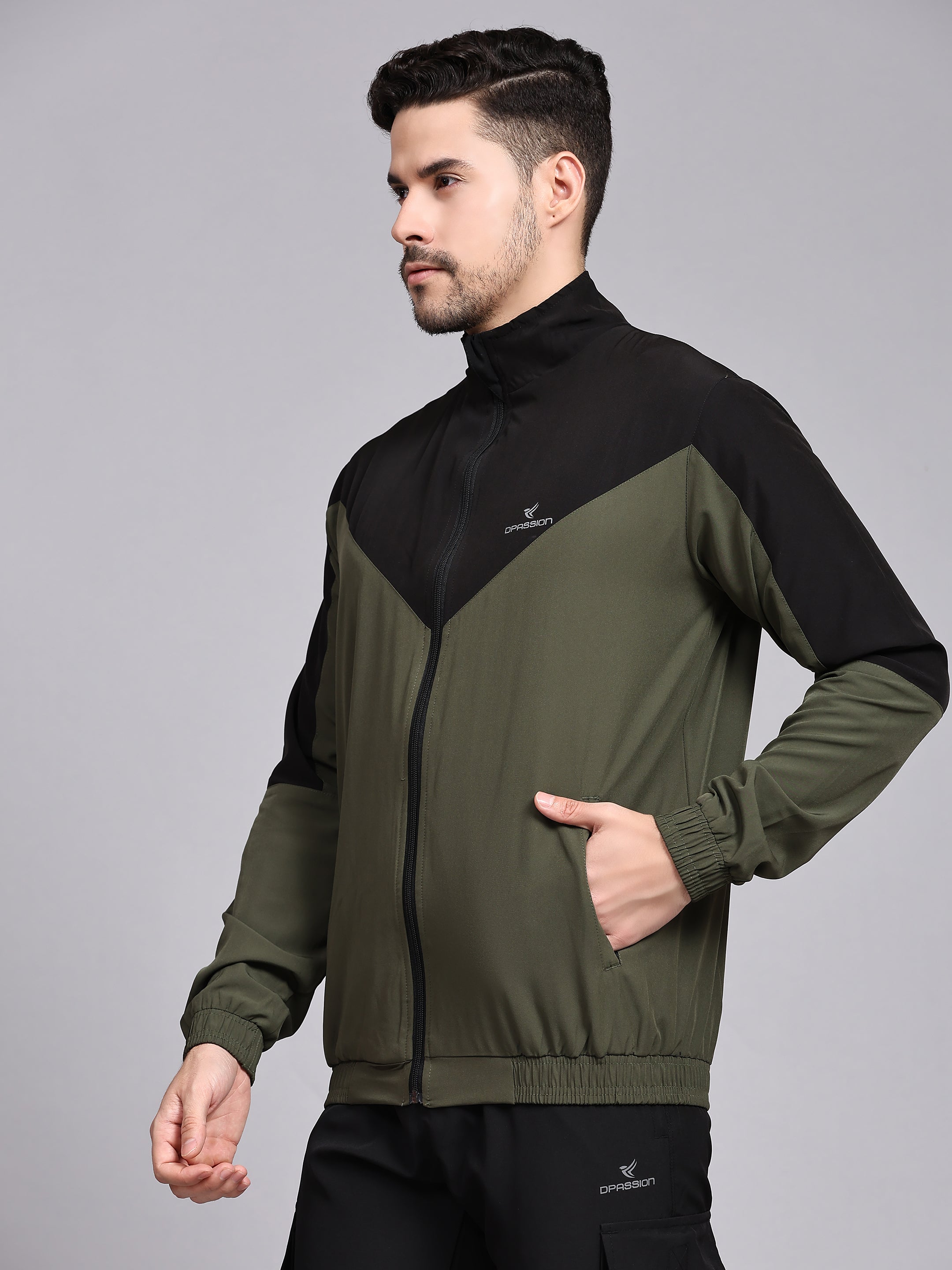 Dpassion Men Dual Tone Training Jacket Olive Black Sportswear - Dpassion