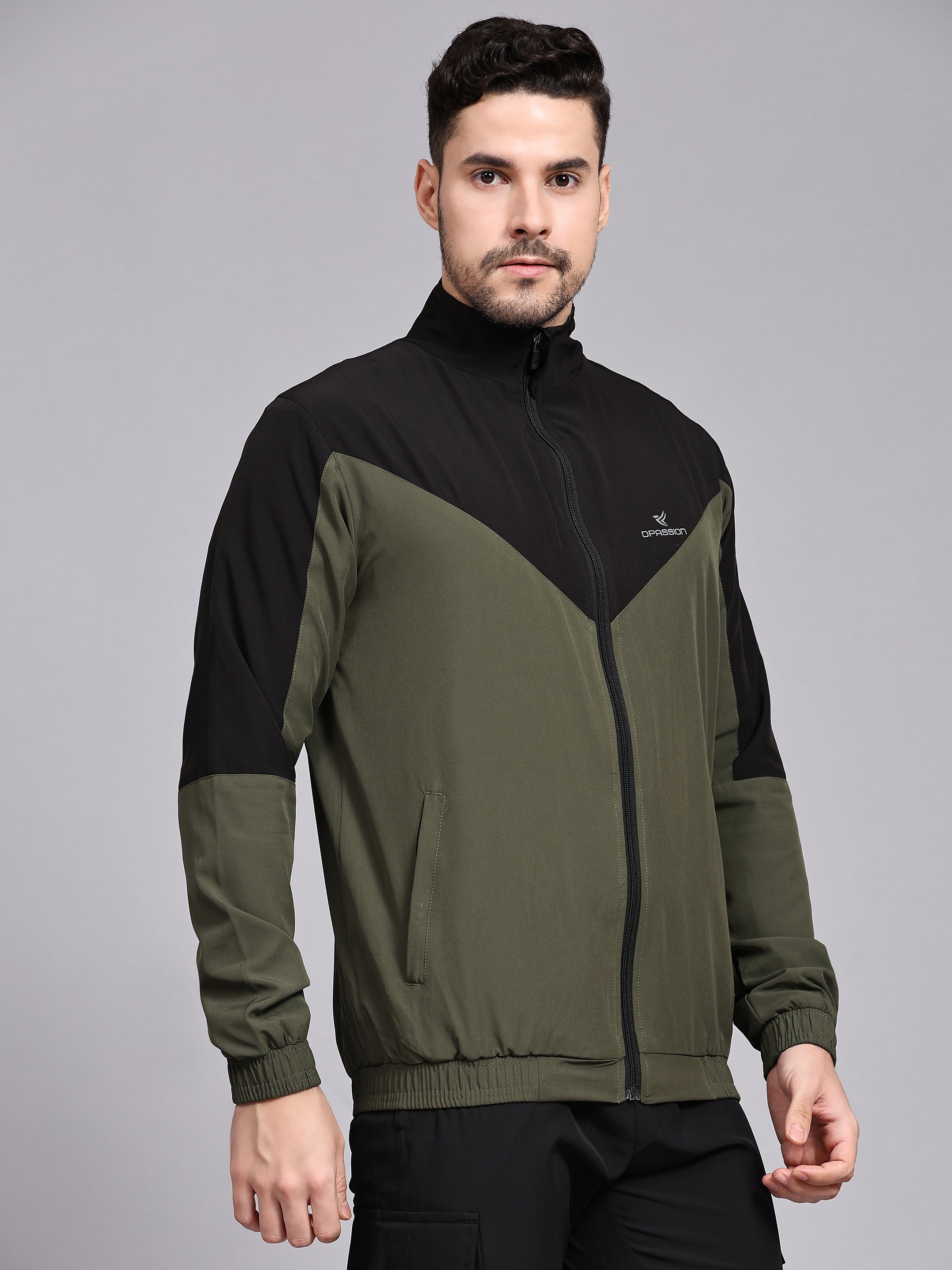 Dpassion Men Dual Tone Training Jacket Olive Black Sportswear - Dpassion