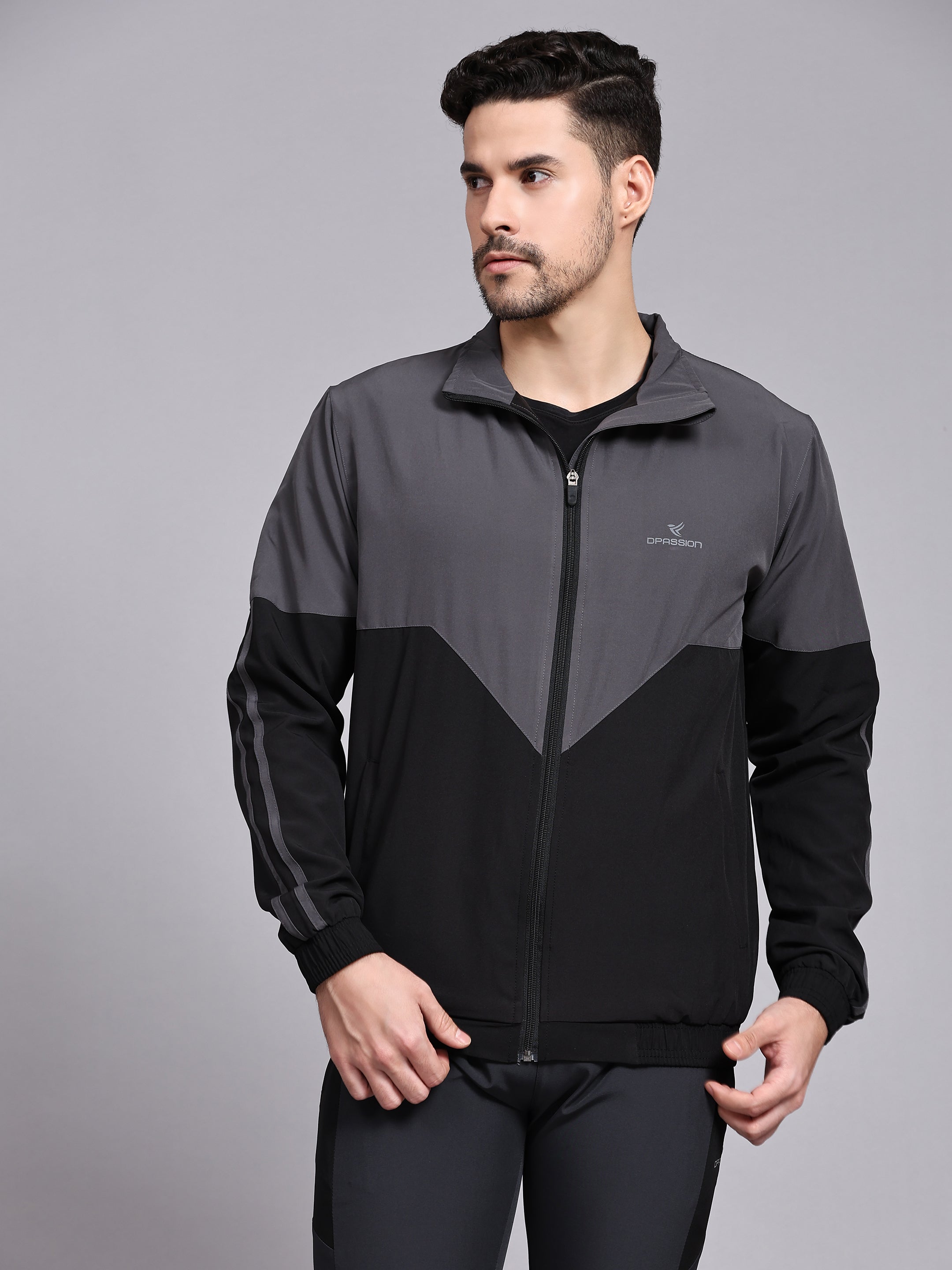 Dpassion Men Dual Tone Training Jacket Grey Black Activewear - Dpassion