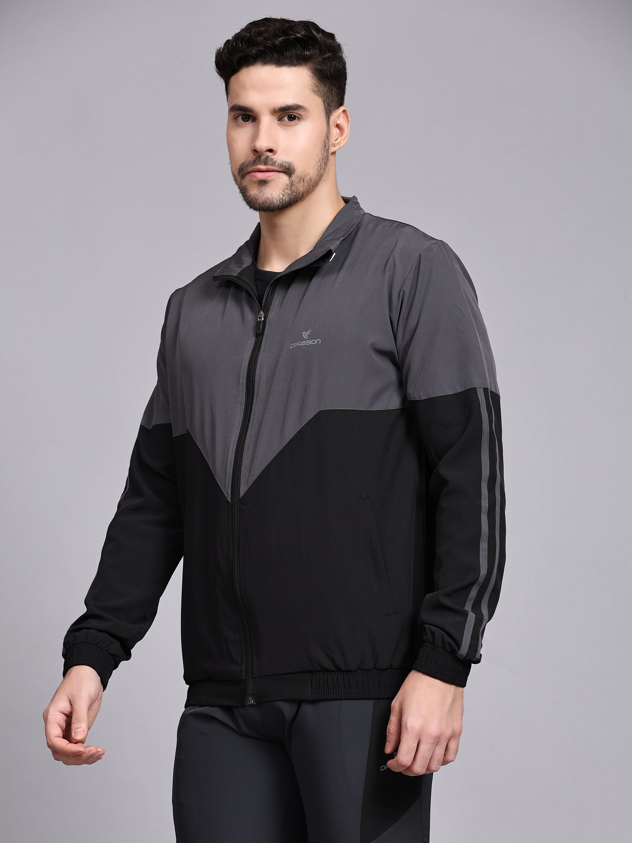 Dpassion Men Dual Tone Training Jacket Grey Black Activewear - Dpassion