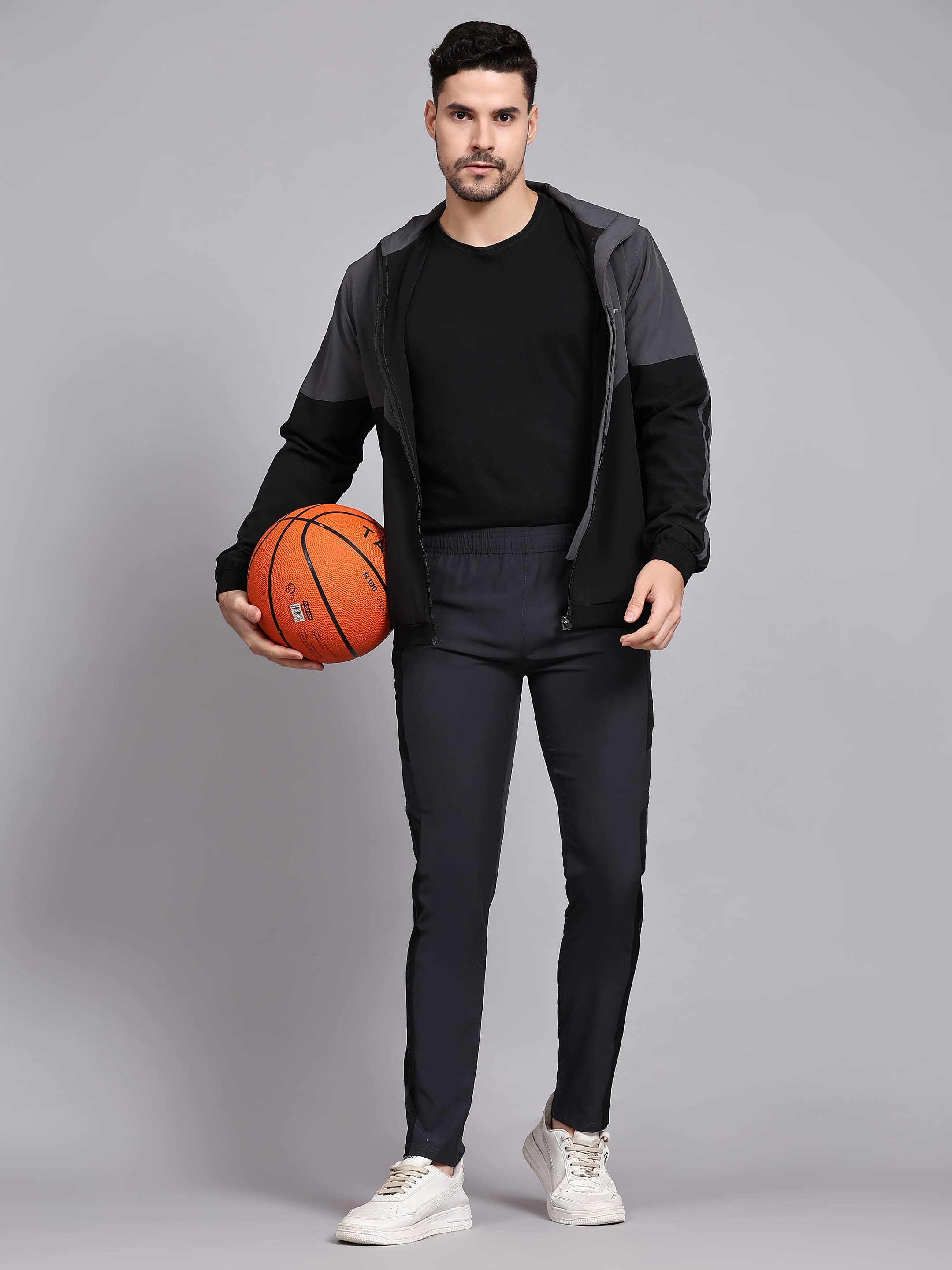 Dpassion Men Charcoal Panel Track Pants Regular Fit Gym Training Activewear - Dpassion