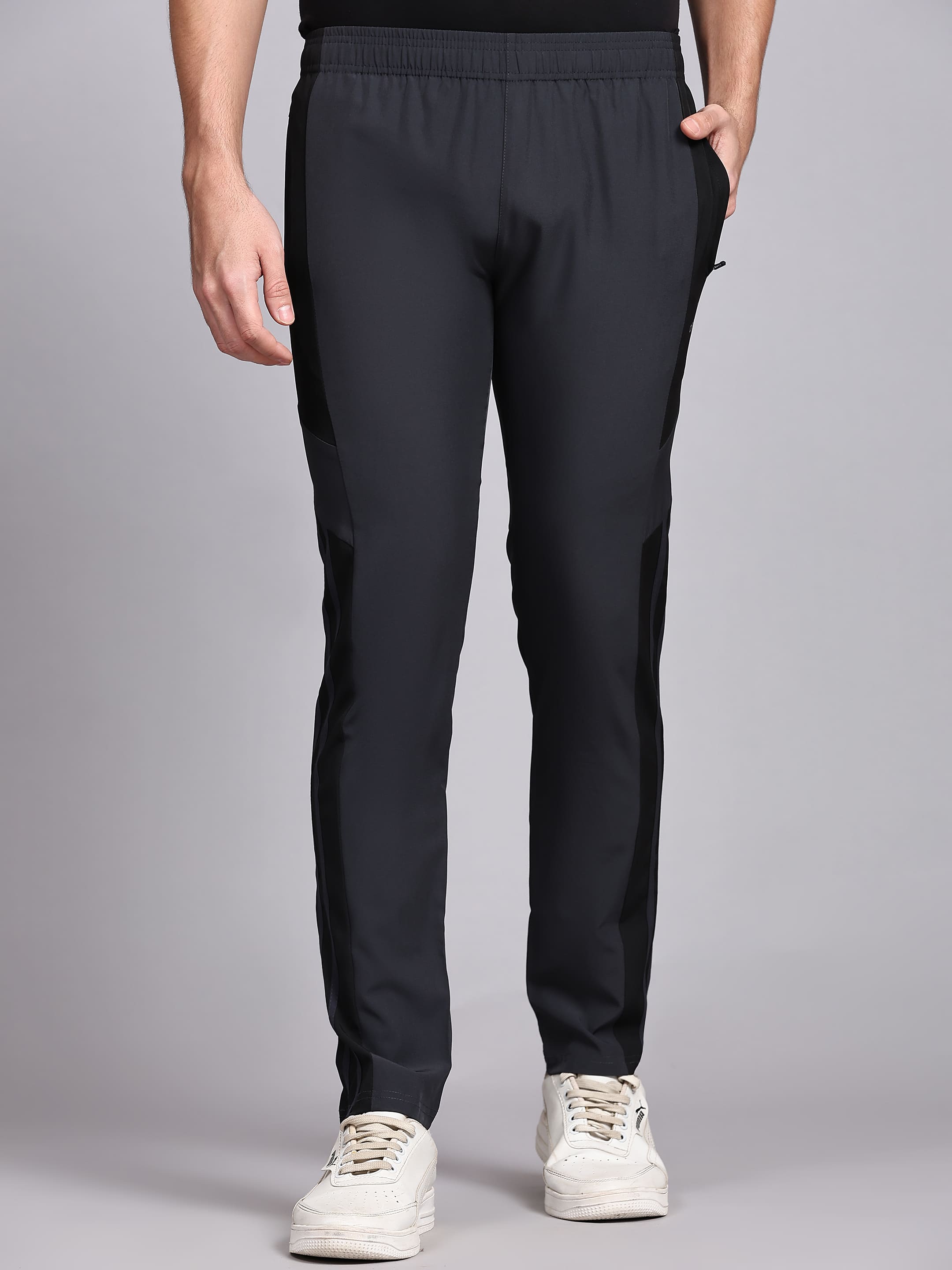 Dpassion Men Charcoal Panel Track Pants Regular Fit Gym Training Activewear - Dpassion