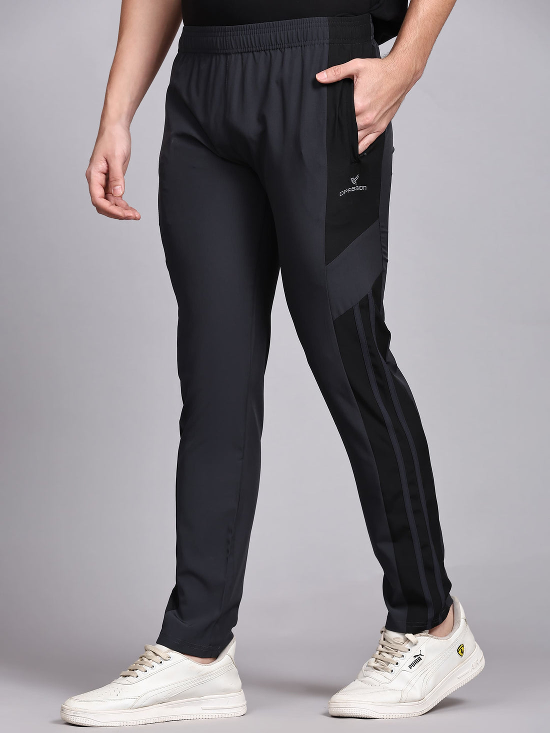 Dpassion Men Charcoal Panel Track Pants Regular Fit Gym Training Activewear - Dpassion