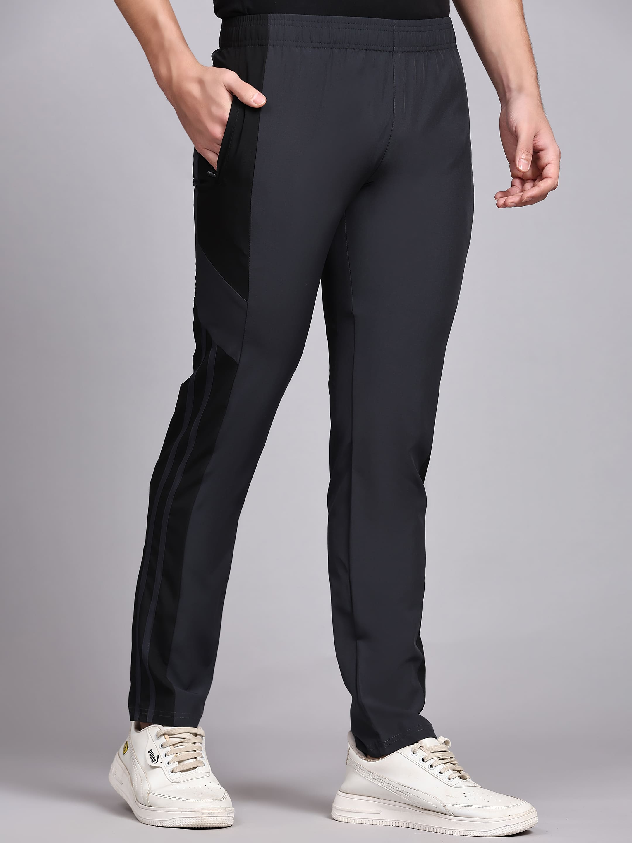 Dpassion Men Charcoal Panel Track Pants Regular Fit Gym Training Activewear - Dpassion