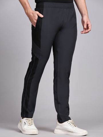 Dpassion Men Charcoal Panel Track Pants Regular Fit Gym Training Activewear - Dpassion