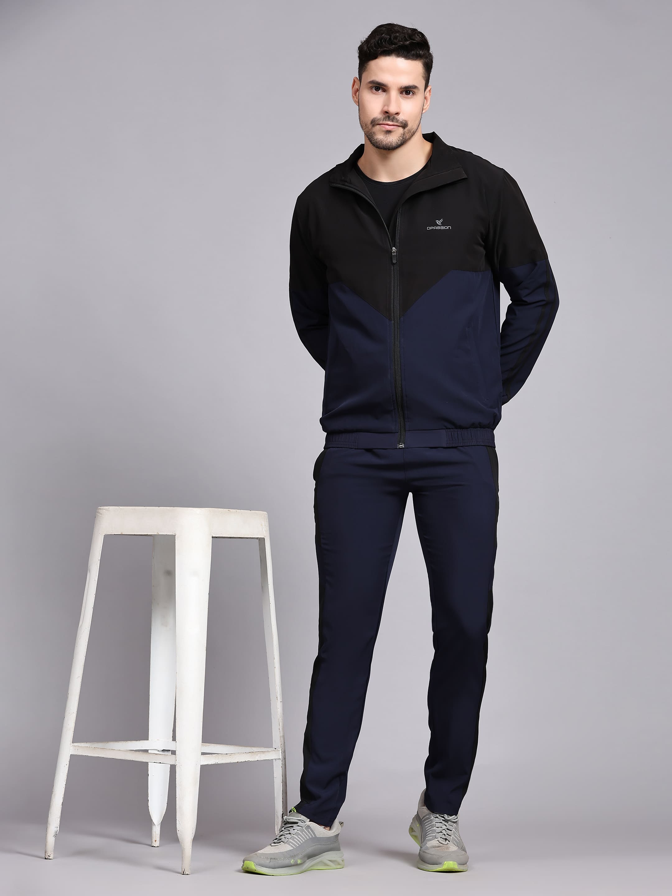 Dpassion Men Navy Panel Track Pants Slim Fit Gym Running Activewear - Dpassion