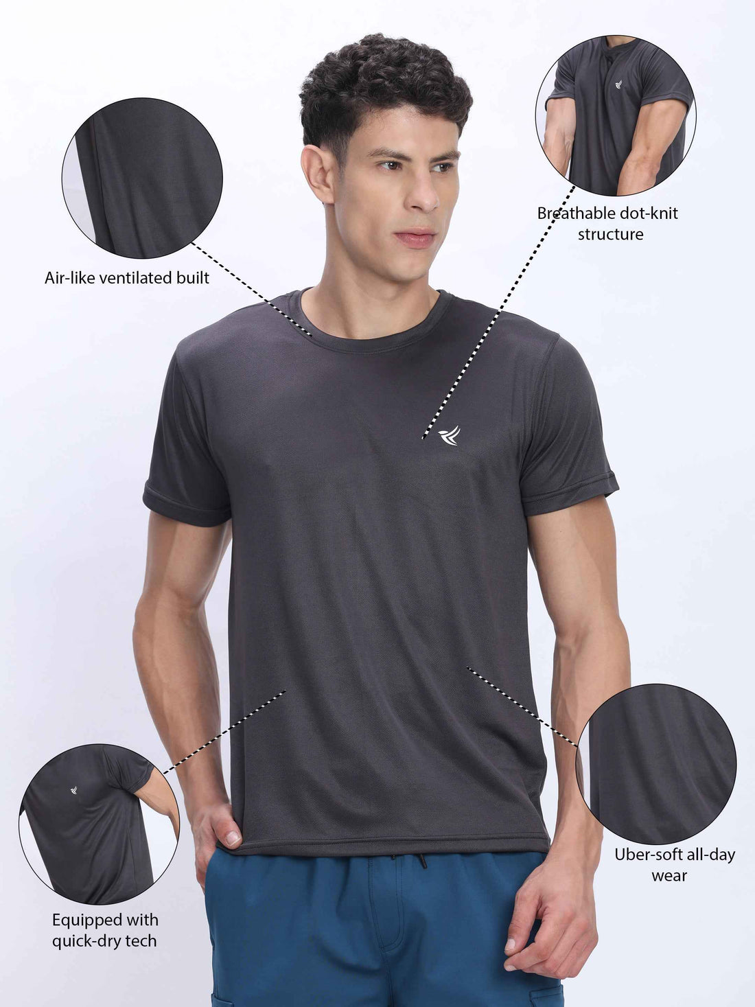 Dpassion Grey Performance T-Shirt Quick Dry Breathable Activewear