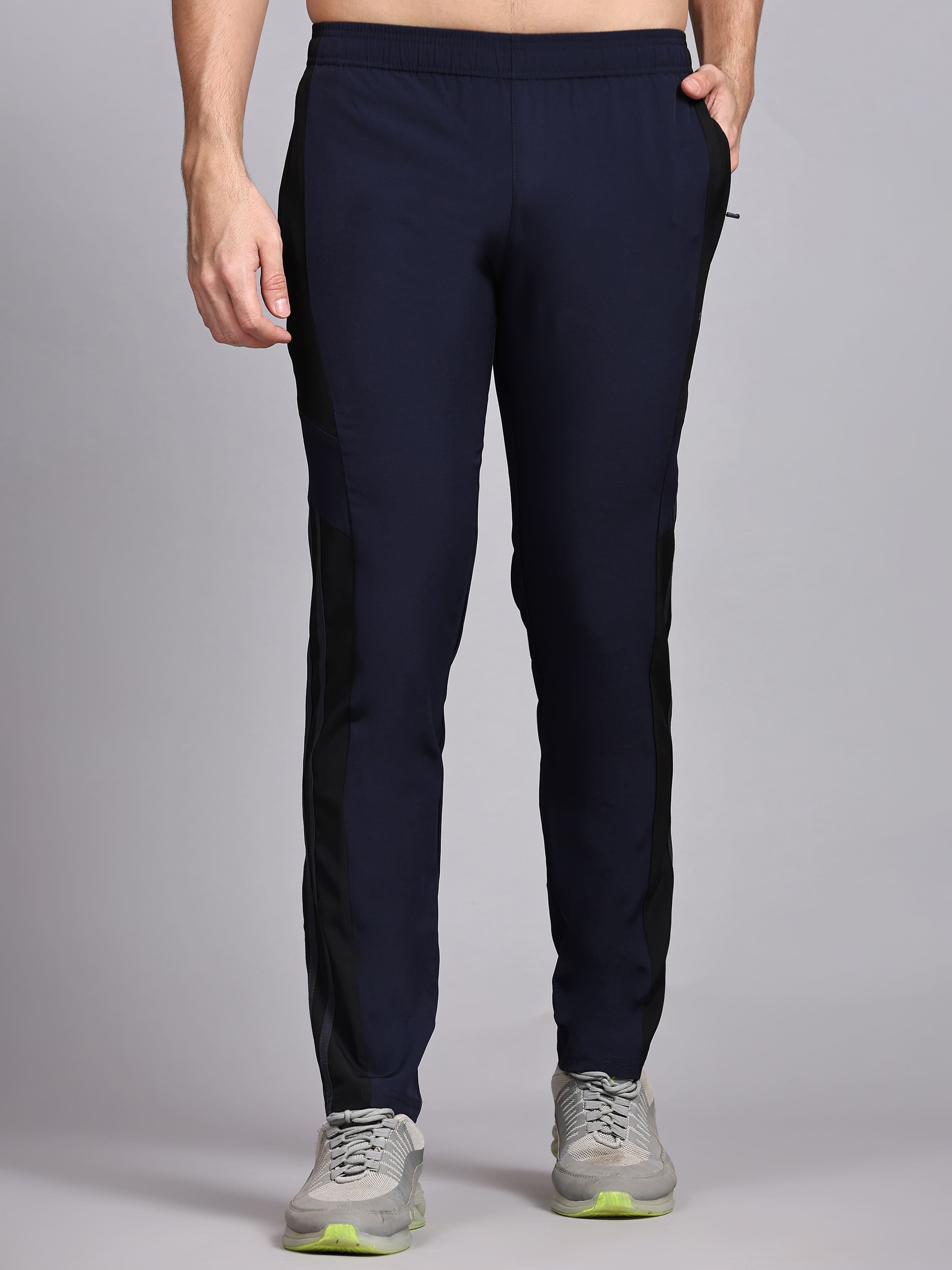 Dpassion Men Navy Panel Track Pants Slim Fit Gym Running Activewear - Dpassion